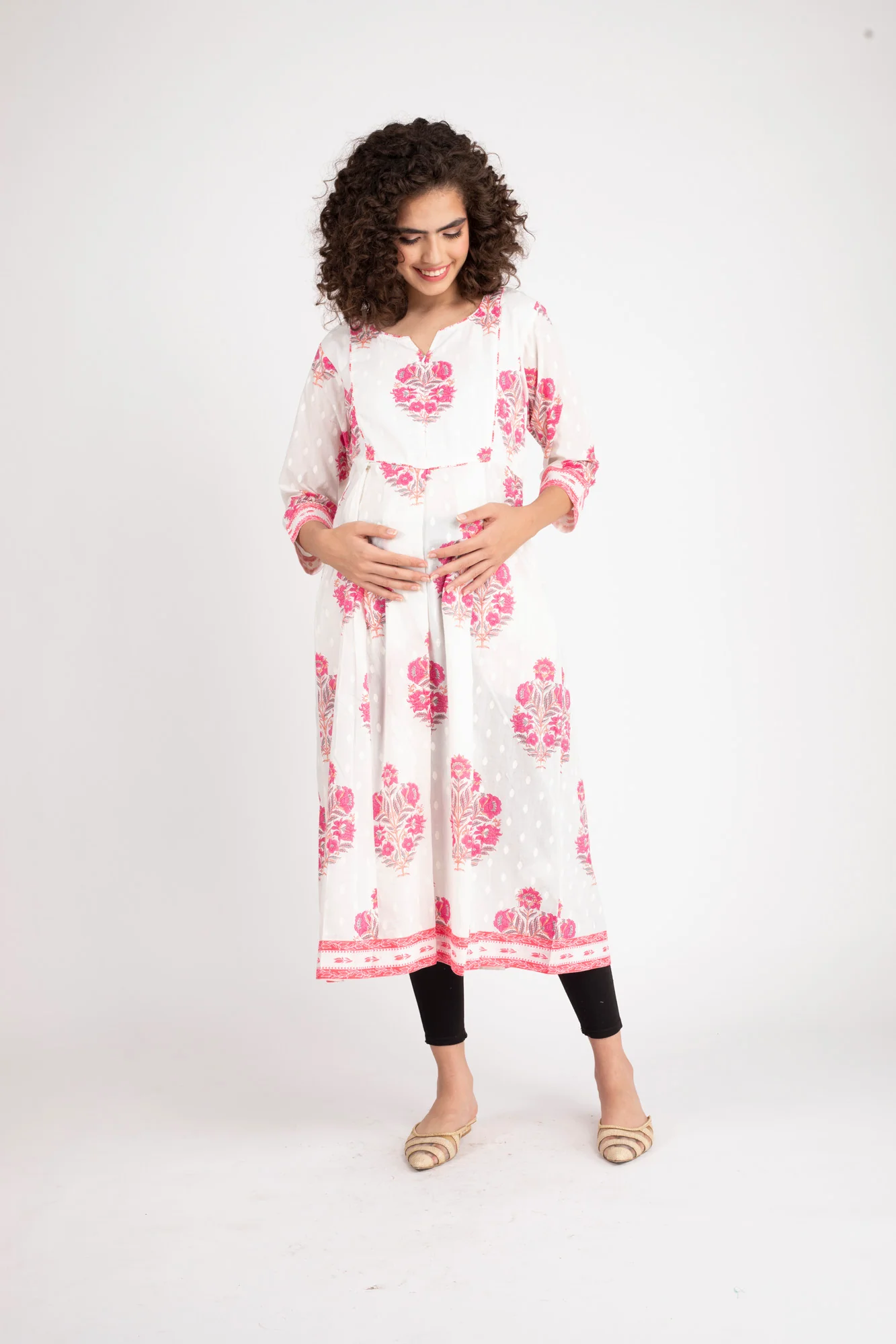 Snow White Front Zip Nursing Kurta (100% Cotton) - Chenance