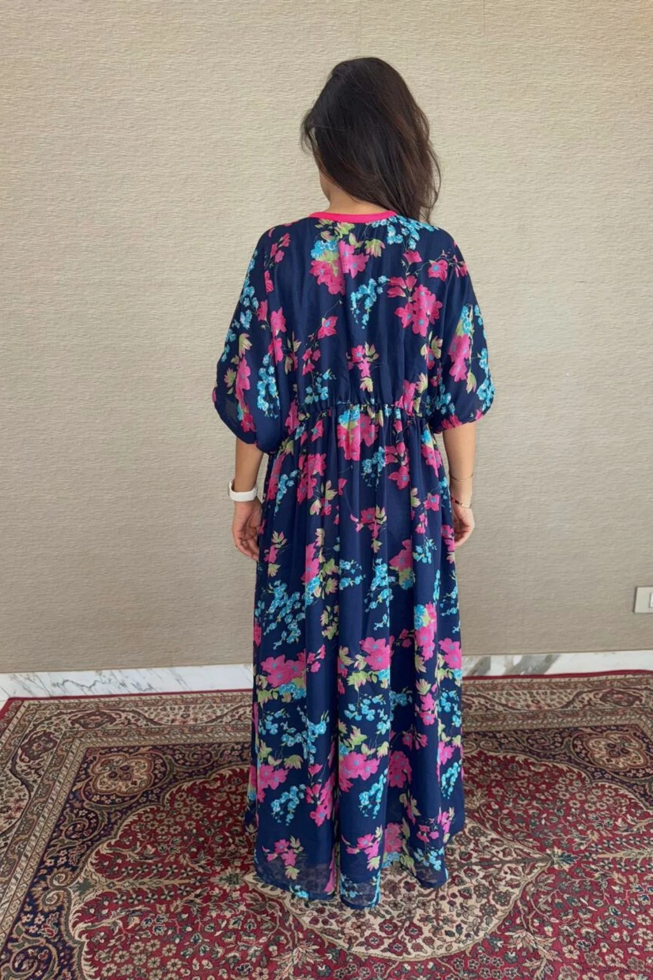 Midnight Blue Floral Maternity Kaftan Dress - Chenance