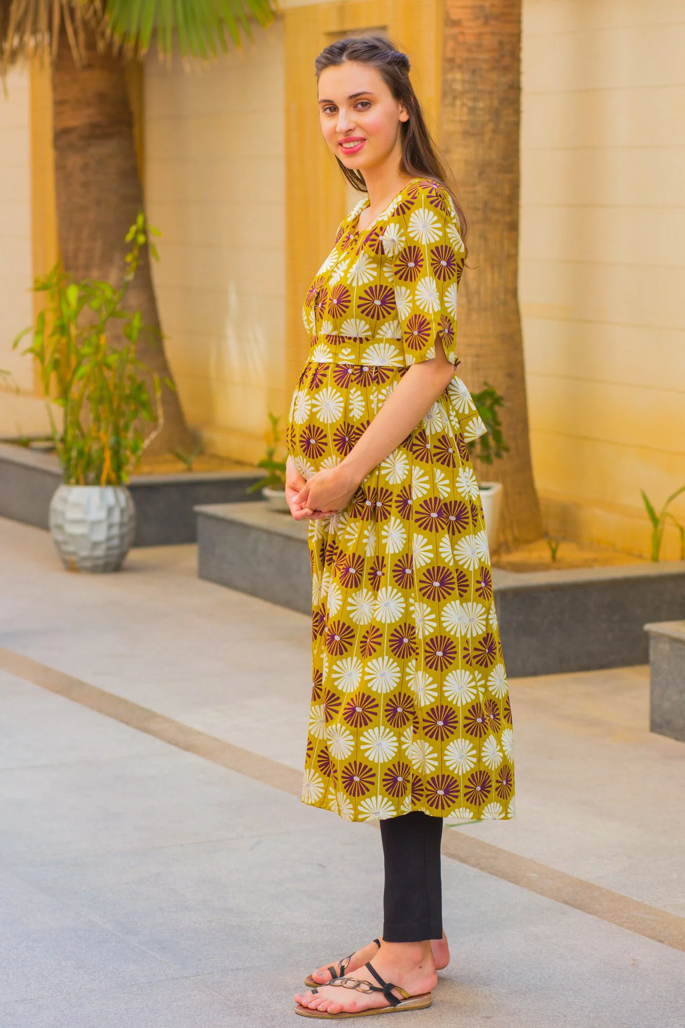 Mustard Sunflower Maternity and Nursing Kurta - Chenance