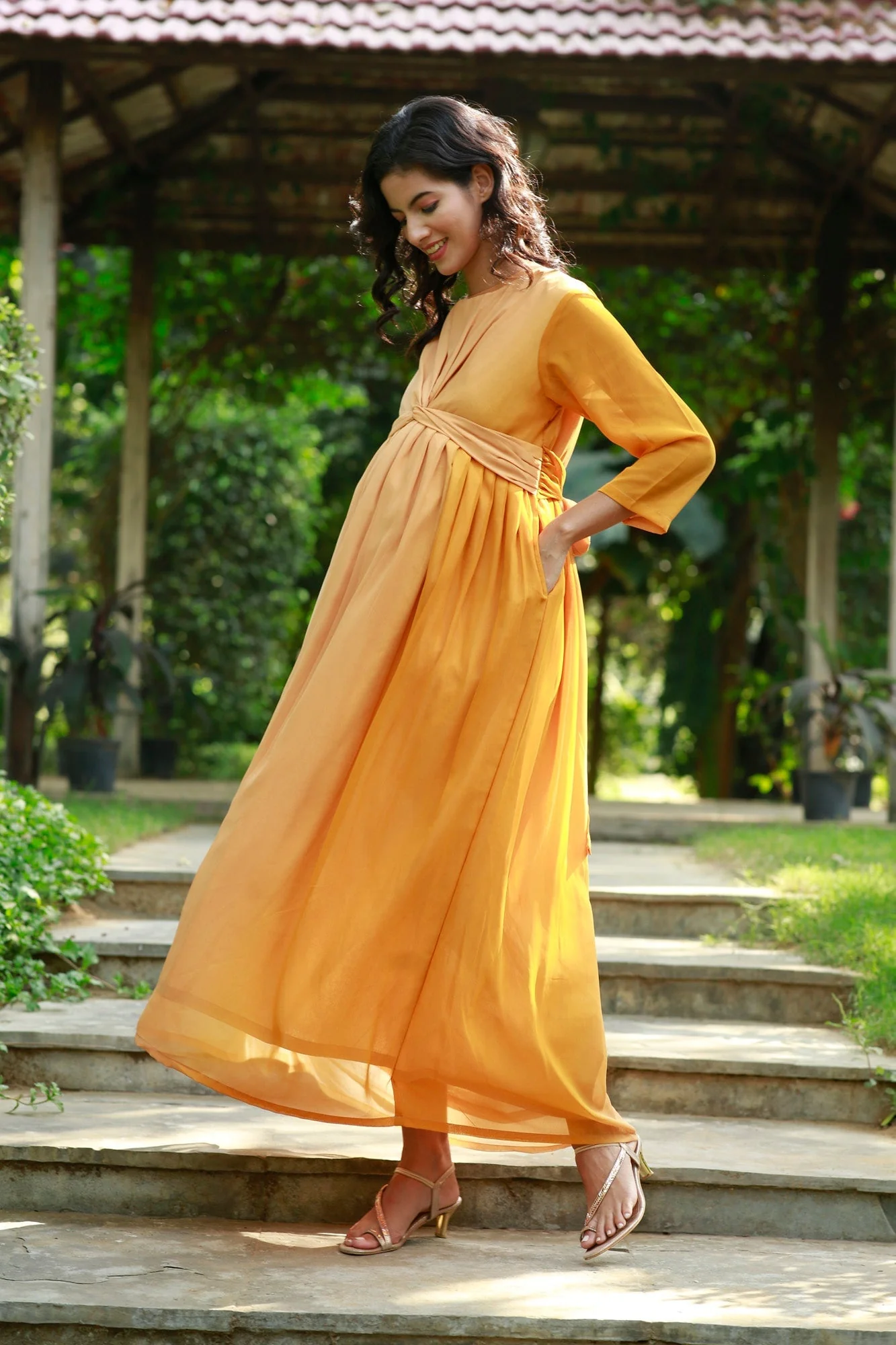 Graceful Honey Maternity Knot Dress - Chenance