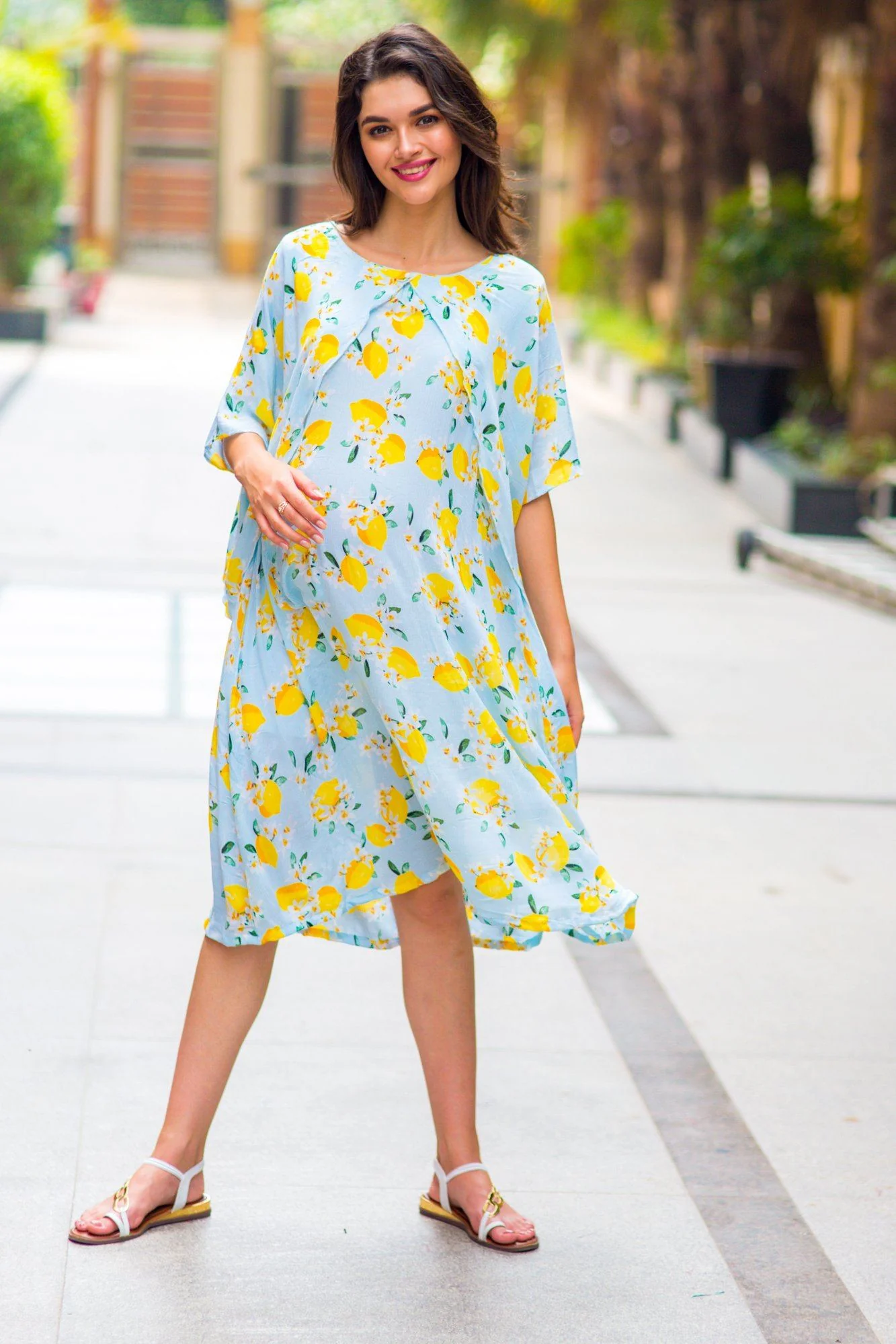 Lemon Mint Blue Maternity & Nursing Dress - Chenance