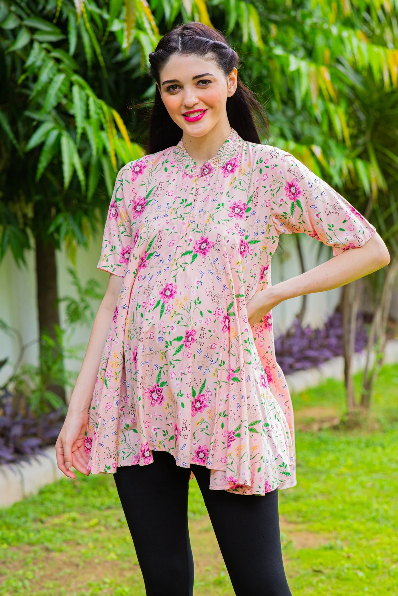 Peachy Pink Maternity & Nursing Flair Top - Chenance