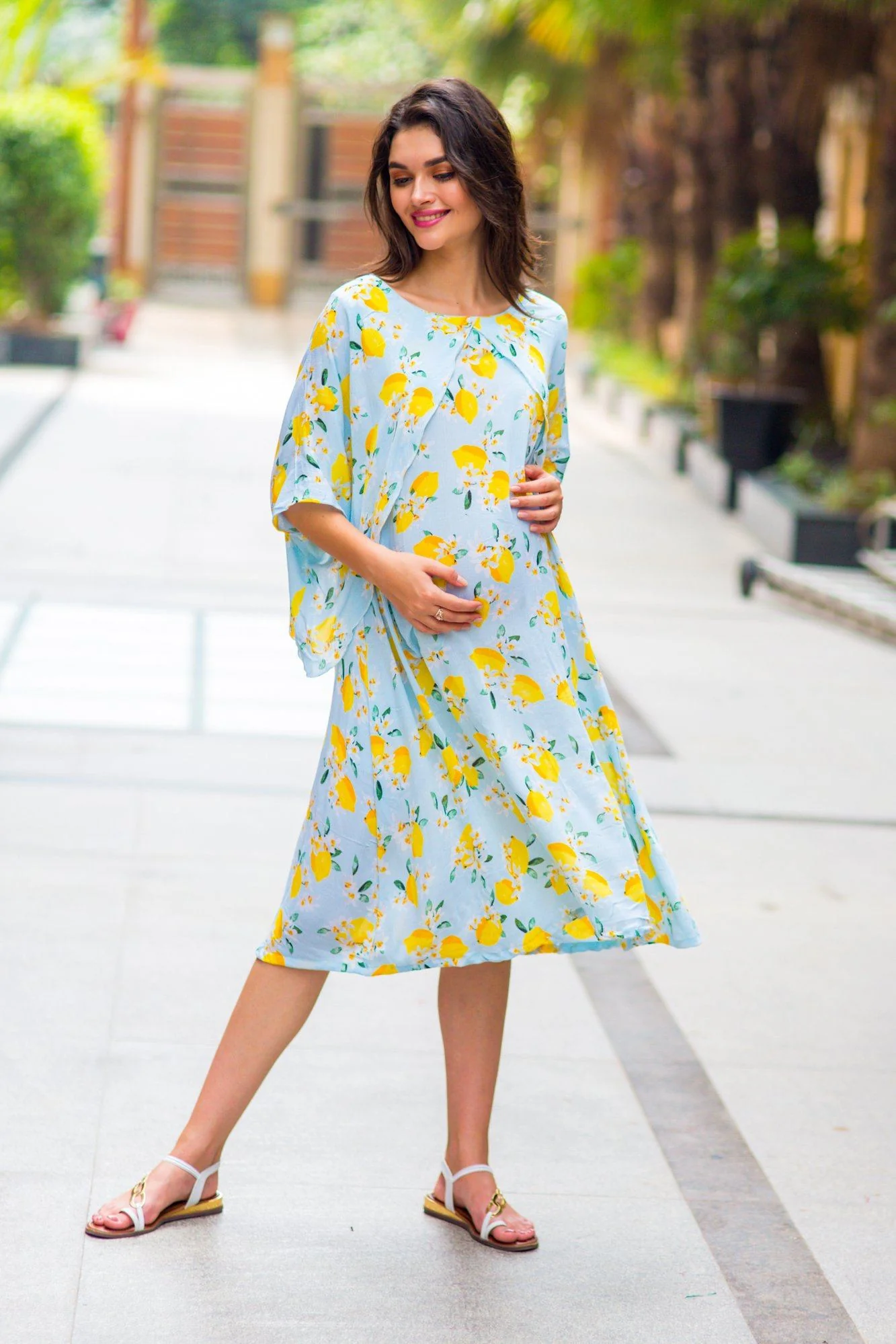 Lemon Mint Blue Maternity & Nursing Dress - Chenance