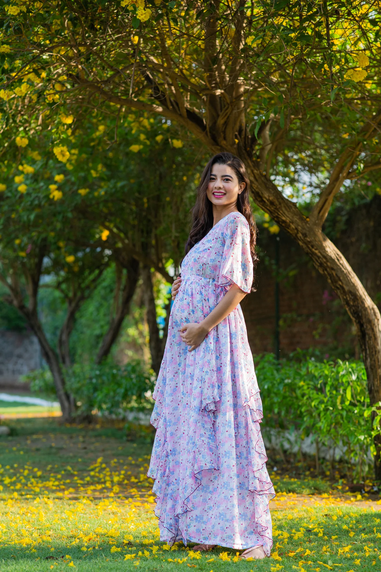 Luxe Soothing Light Pink Maternity & Nursing Flow Dress - Chenance