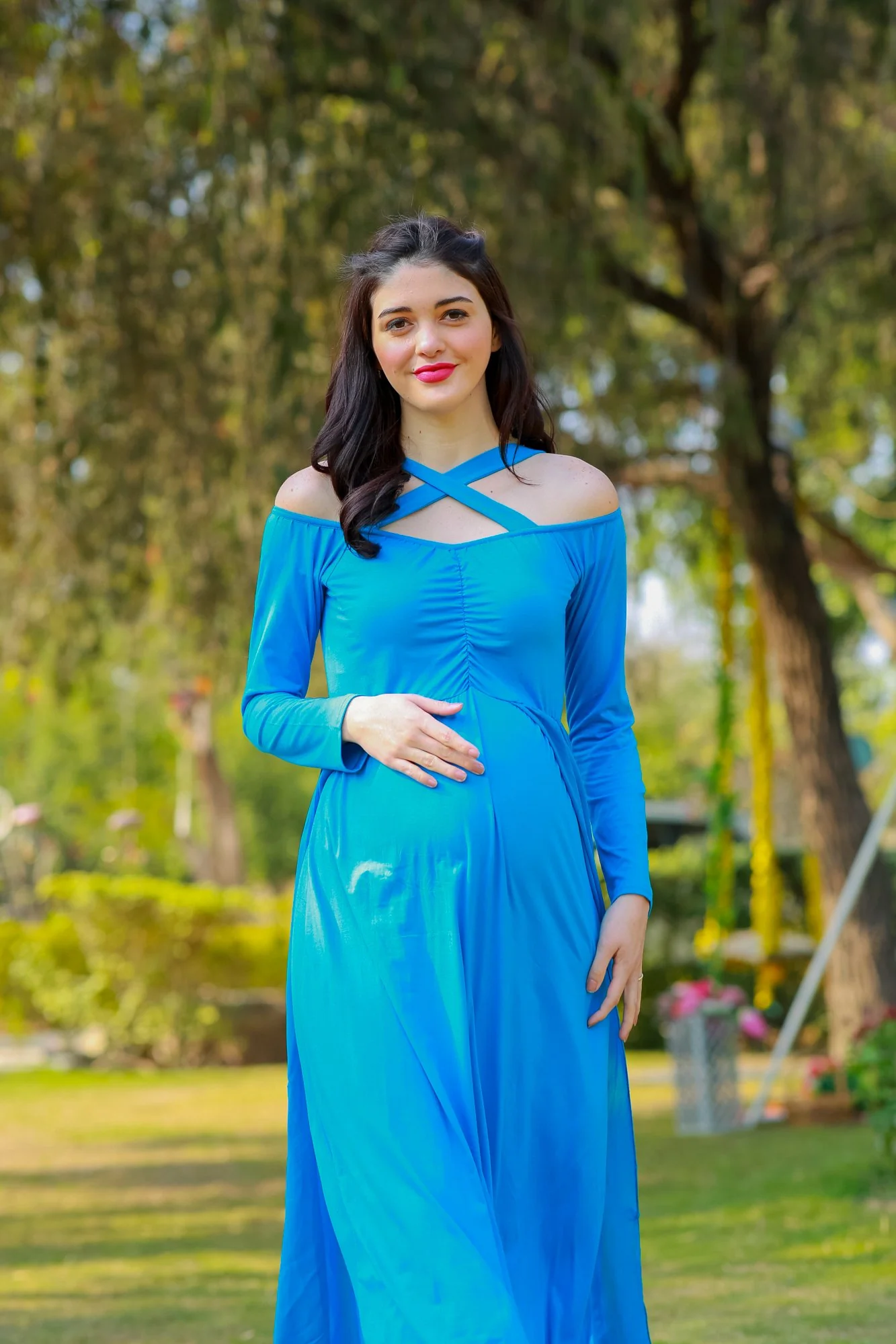 Aqua Blue Trail Maternity Photoshoot Gown - Chenance