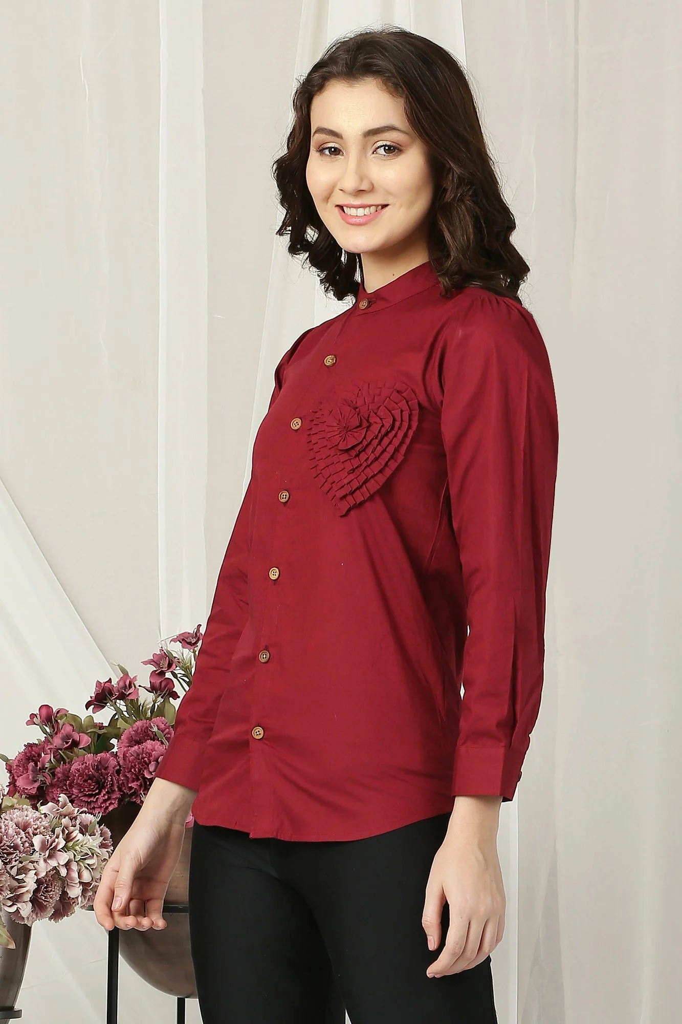 Women Maghony Embellished Shirt (100% Cotton) - Chenance
