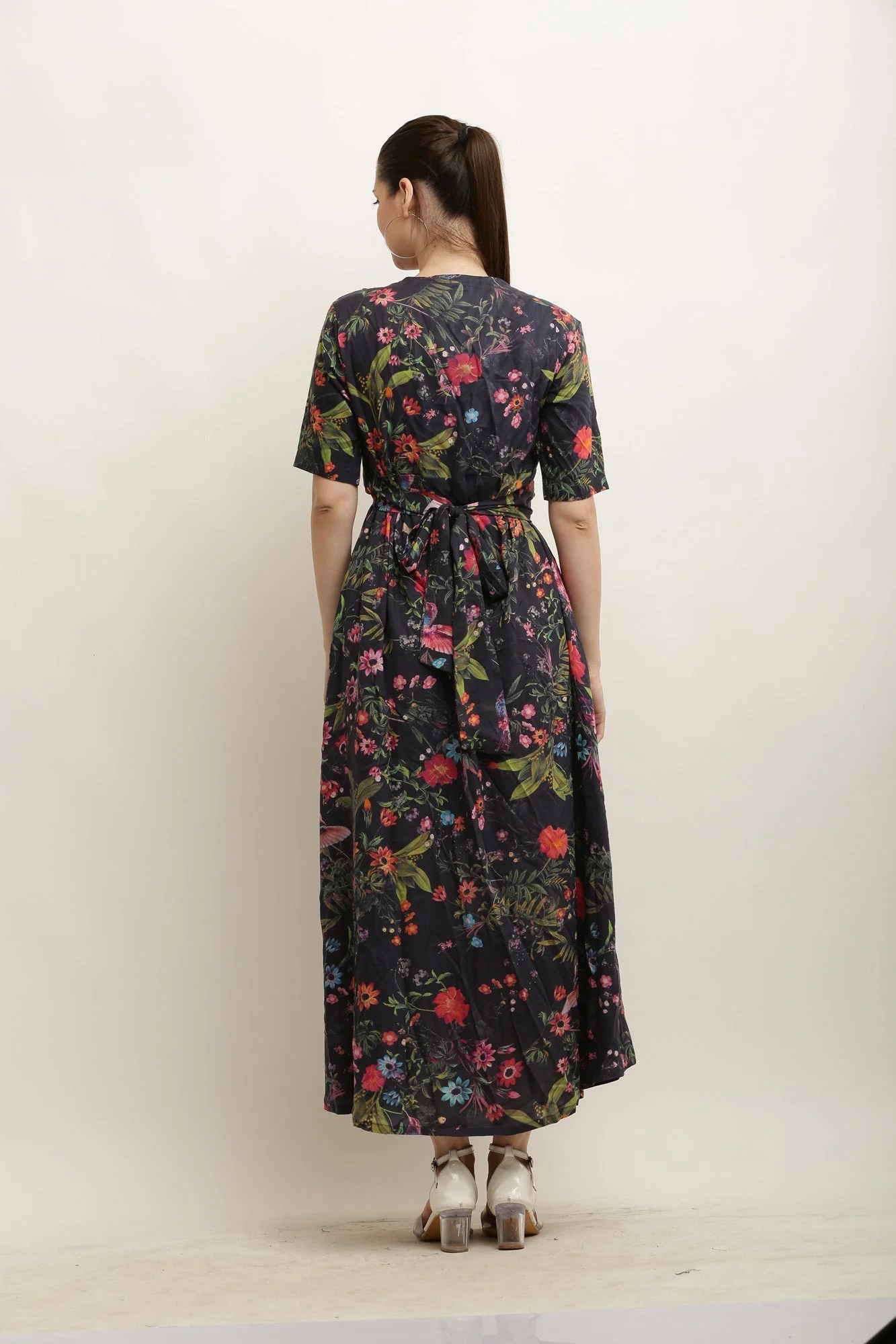 Coal Bundle Of Blooming Fowl Maternity Layered Knot Dress - Chenance