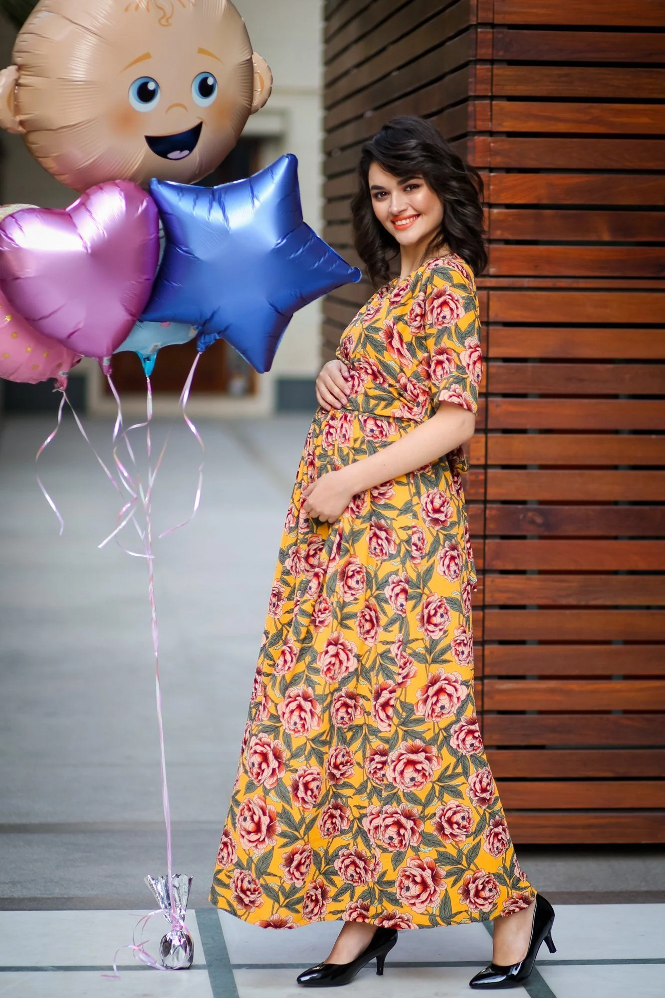 Mustard Yellow Blossom Maternity & Nursing Wrap Dress - Chenance