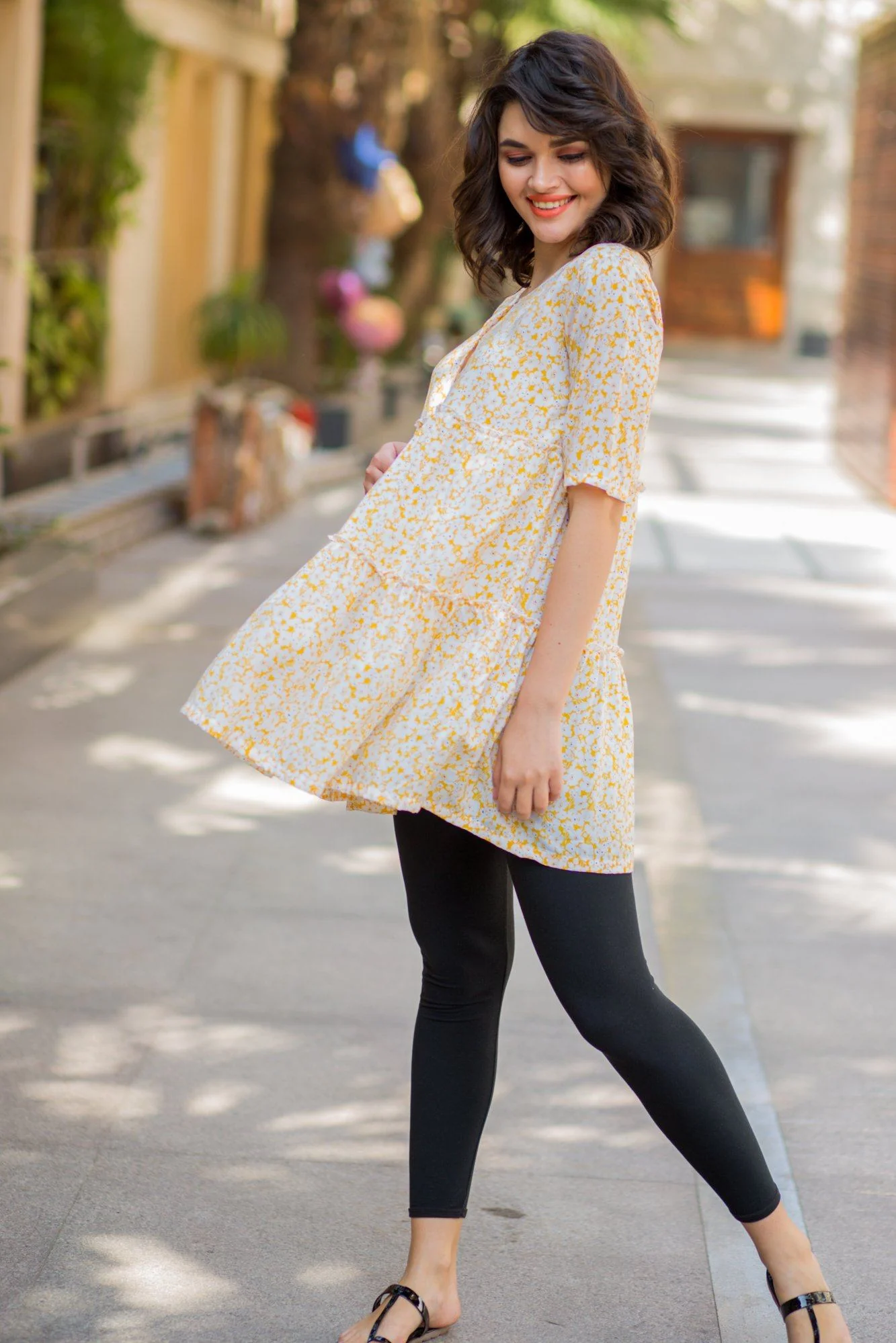 Baby Yellow Layered Maternity & Nursing Top - Chenance