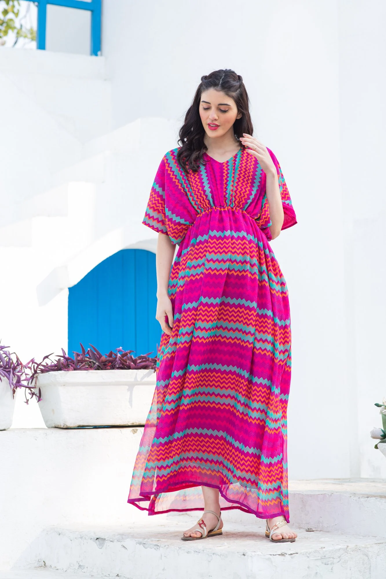 Joyful Rainbow Striped Maternity Kaftan Dress - Chenance