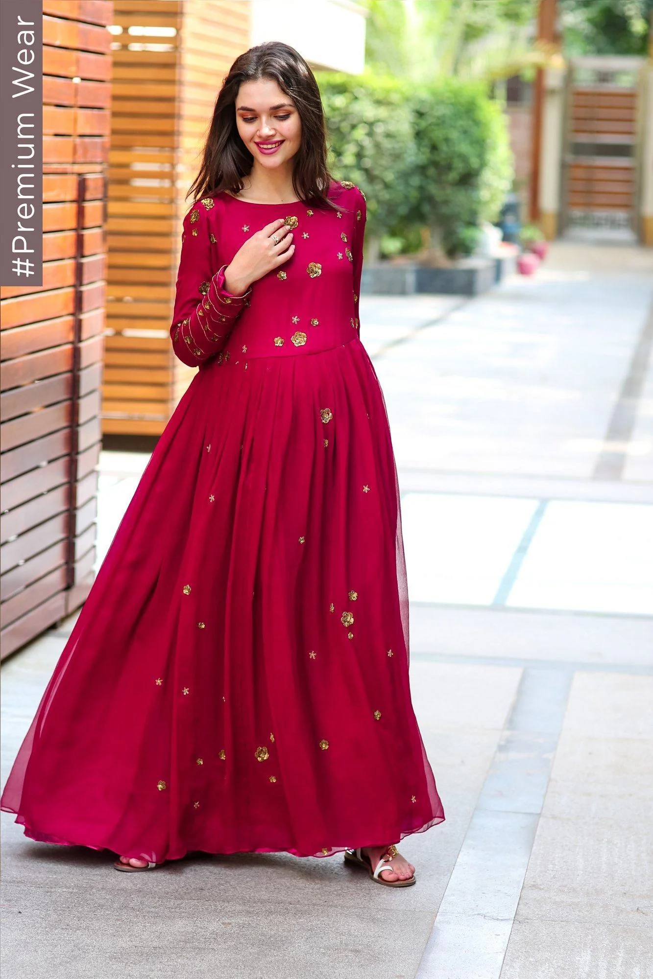 Premium Berry Chiffon Embroidered Maternity Dress - Chenance