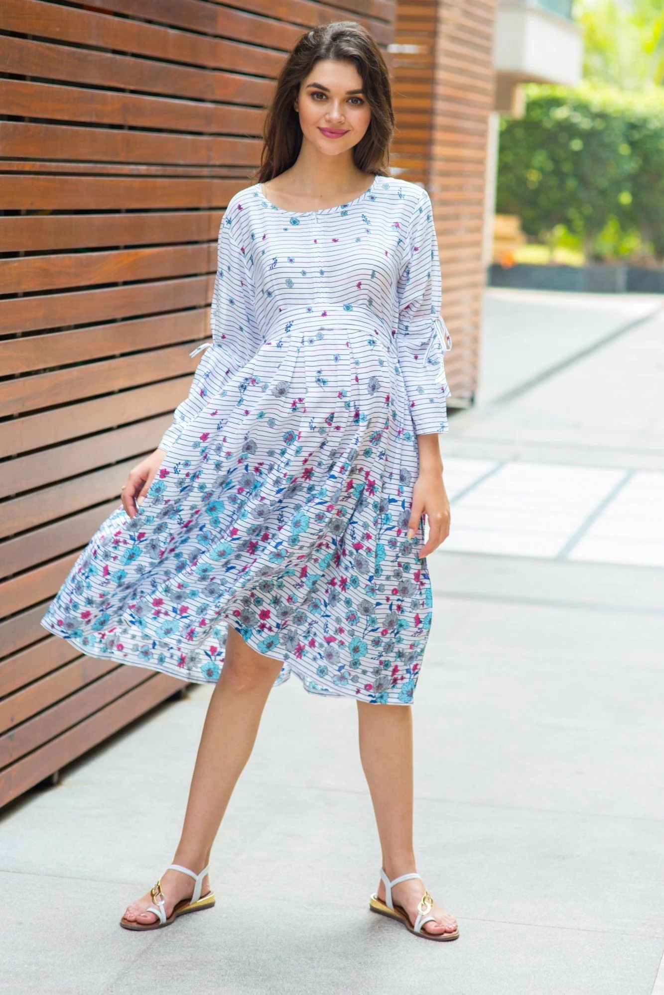 Angelic White Floral Tie Maternity & Nursing Dress - Chenance