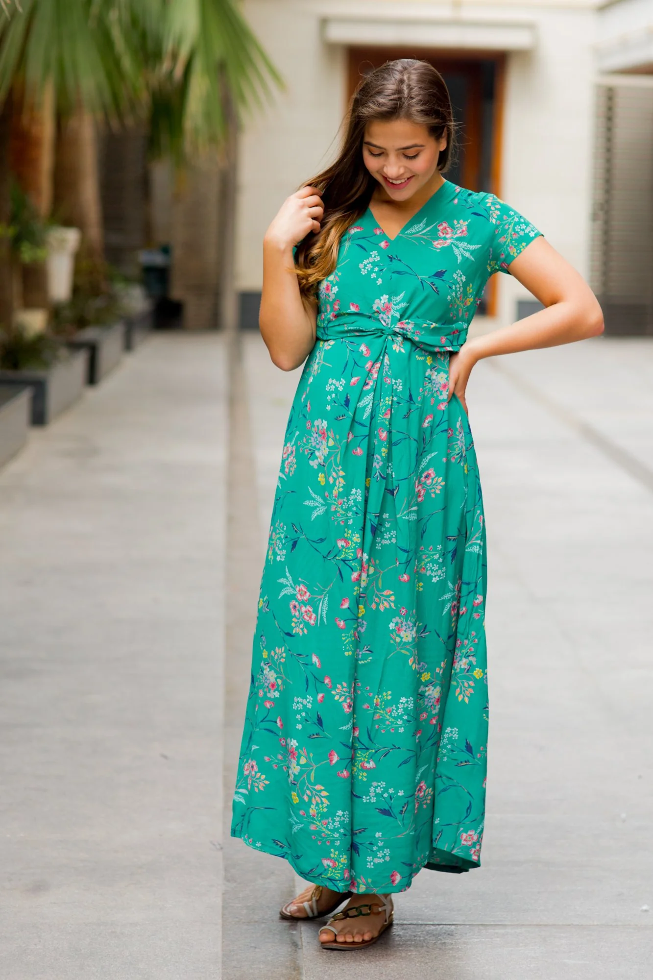 Exquisite Emerald Green Maternity Knot Dress - Chenance