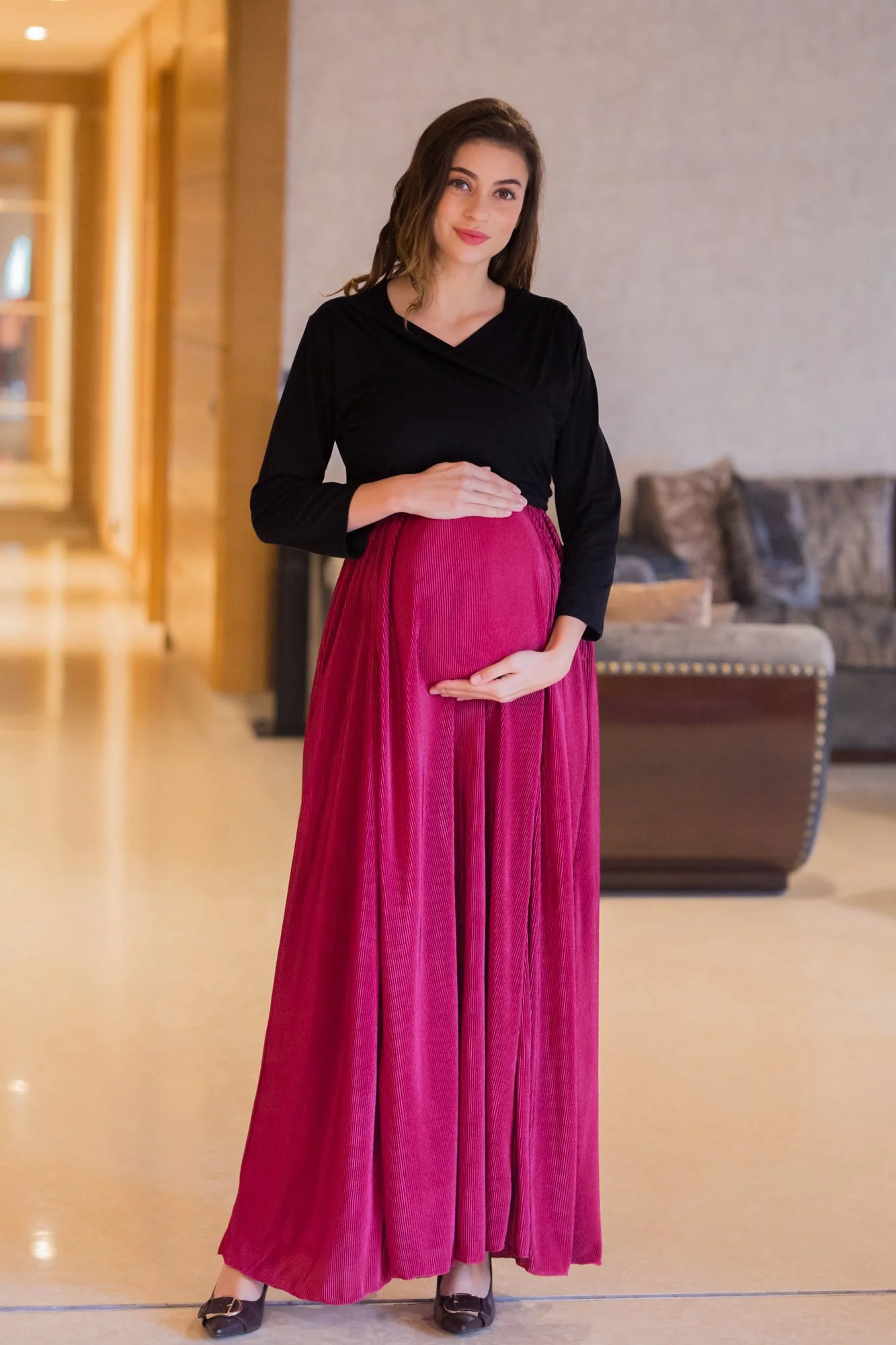 Luxe Rose Pleated & Nursing Wrap Dress - Chenance