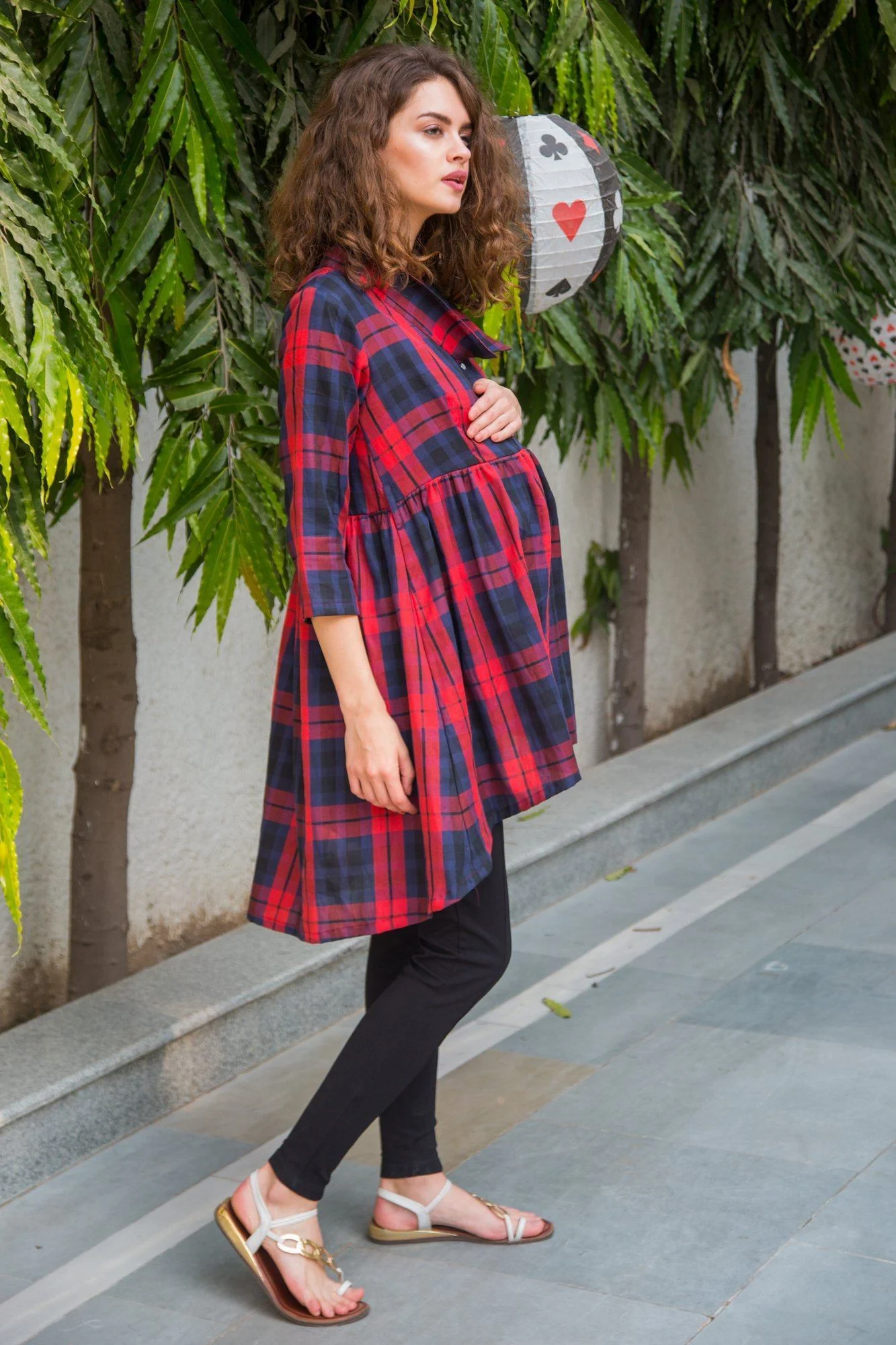 Scarlet Plaid Gathered  Maternity & Nursing Top - Chenance