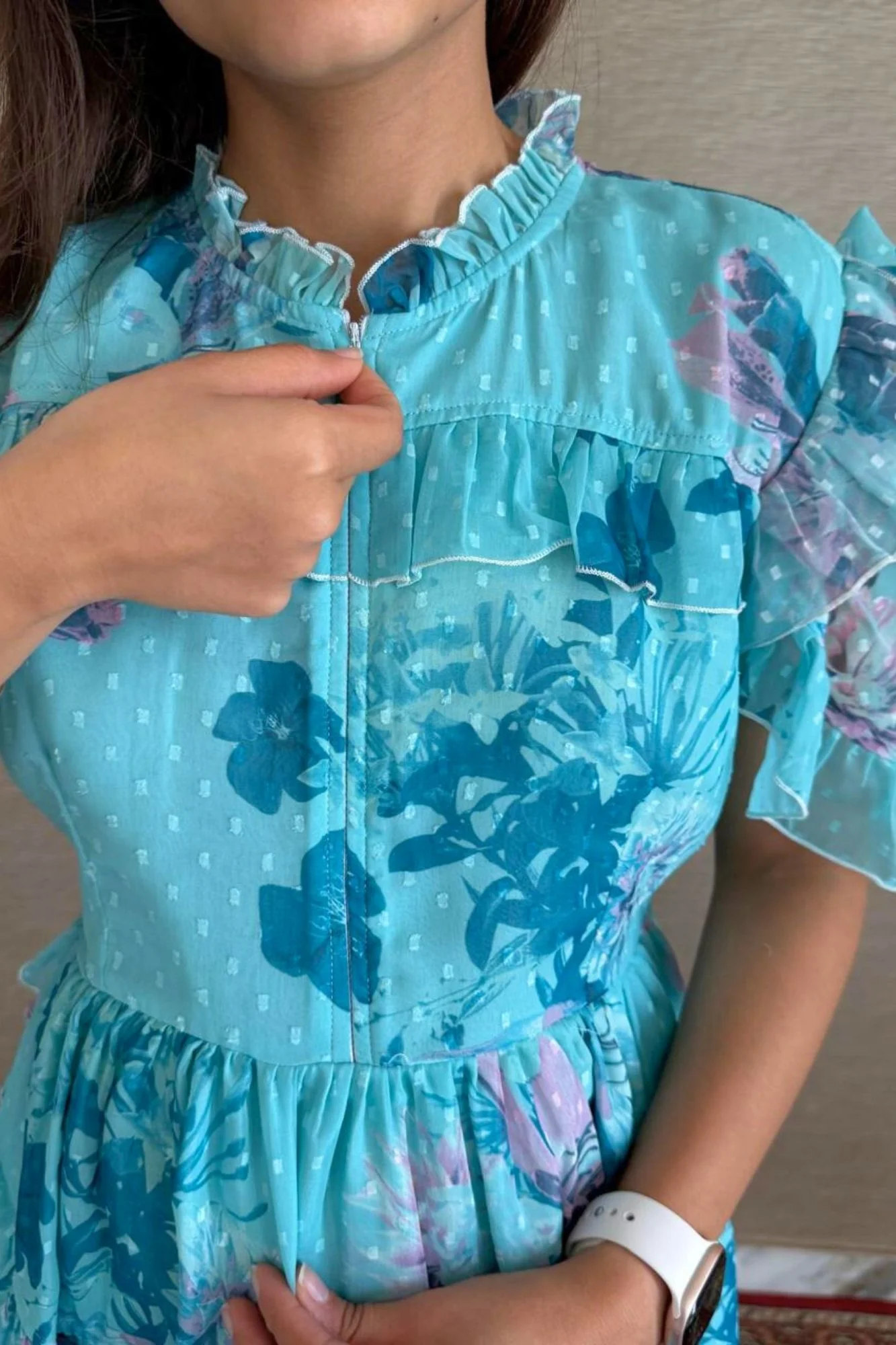 Sea Blue Blooming Maternity & Nursing Frill Dress - Chenance