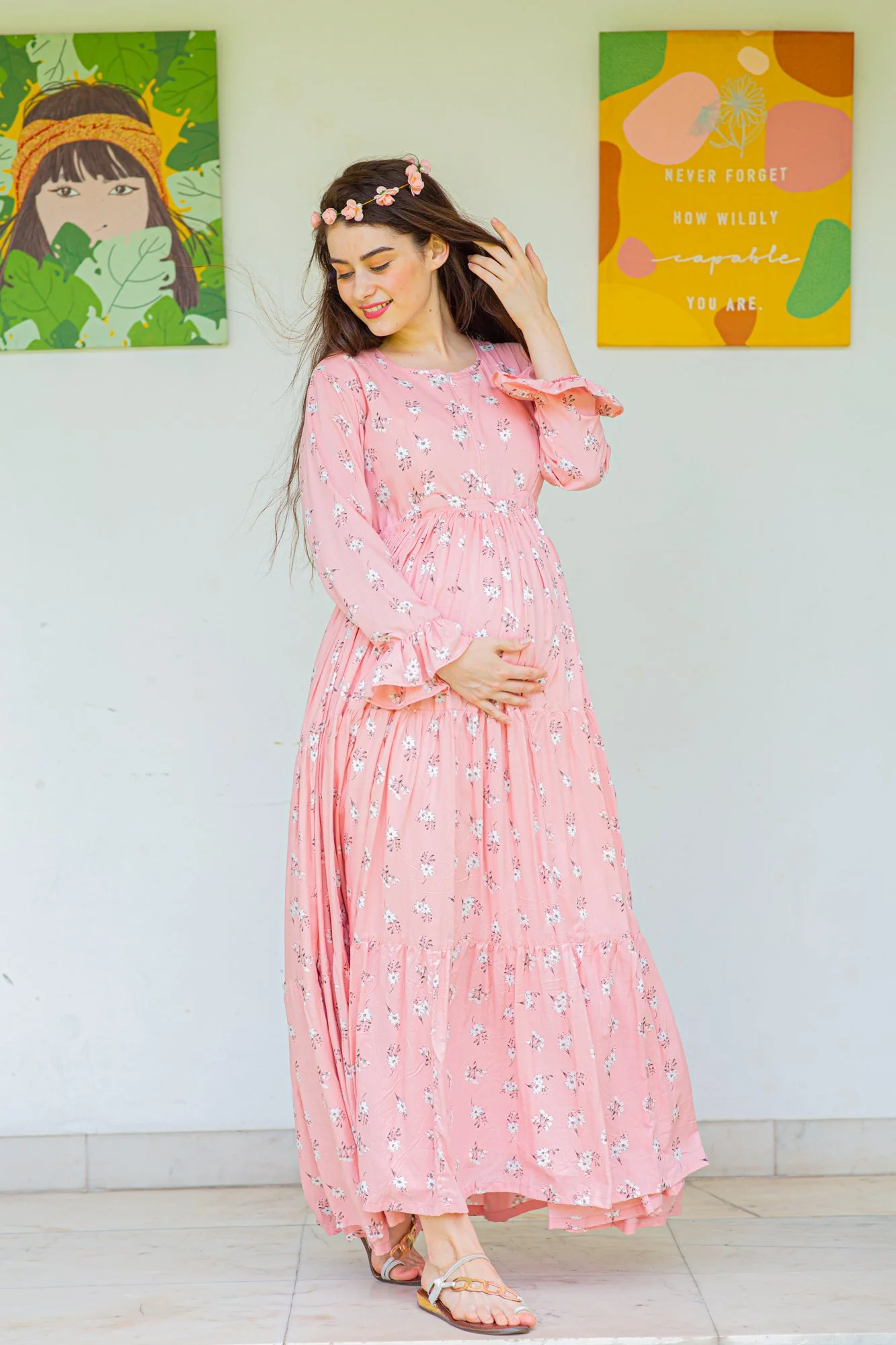 Spruce Floral Maternity & Nursing Layer Dress - Chenance