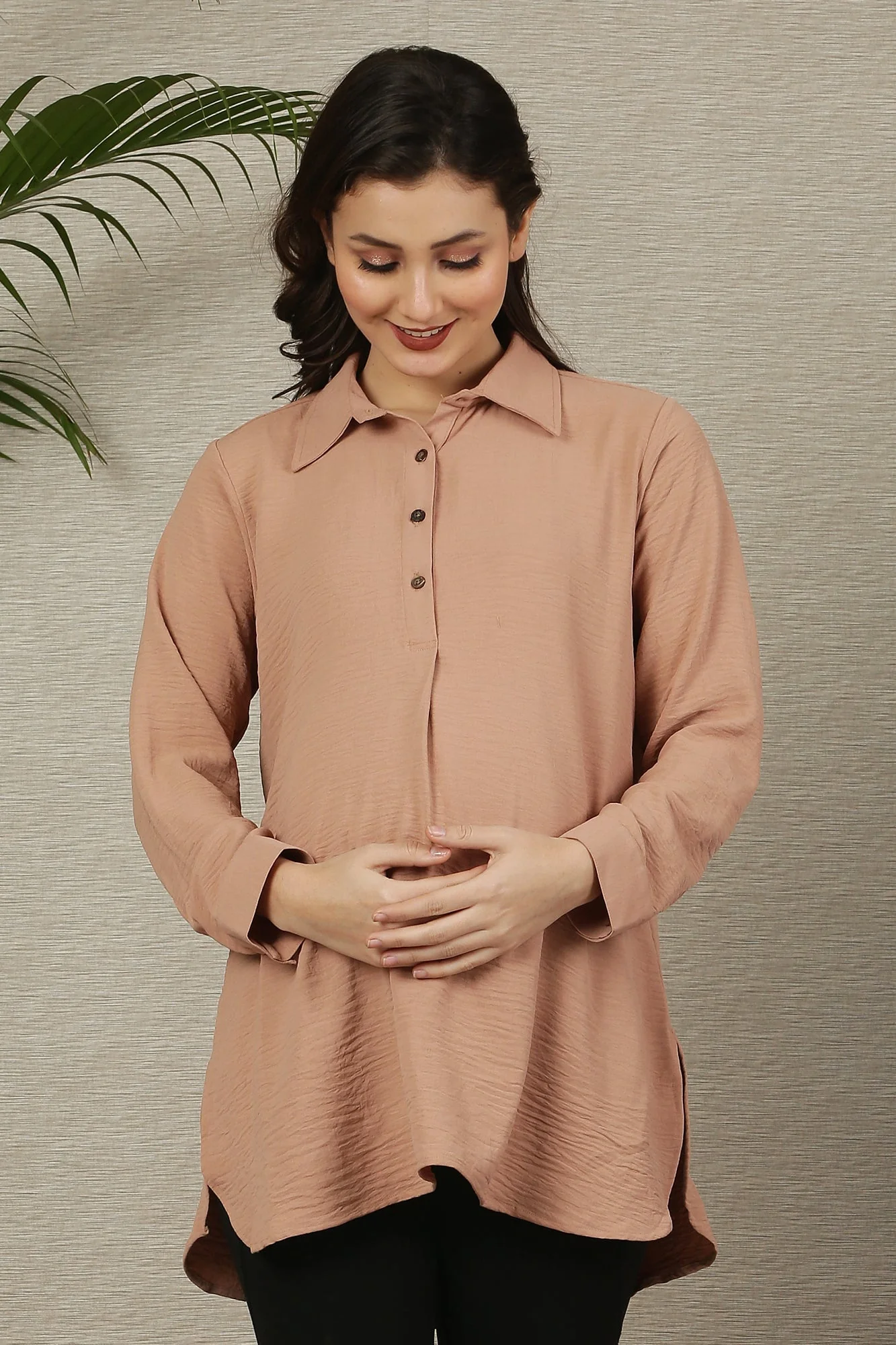 Pleasing Sand Maternity & Nursing Shirt - Chenance