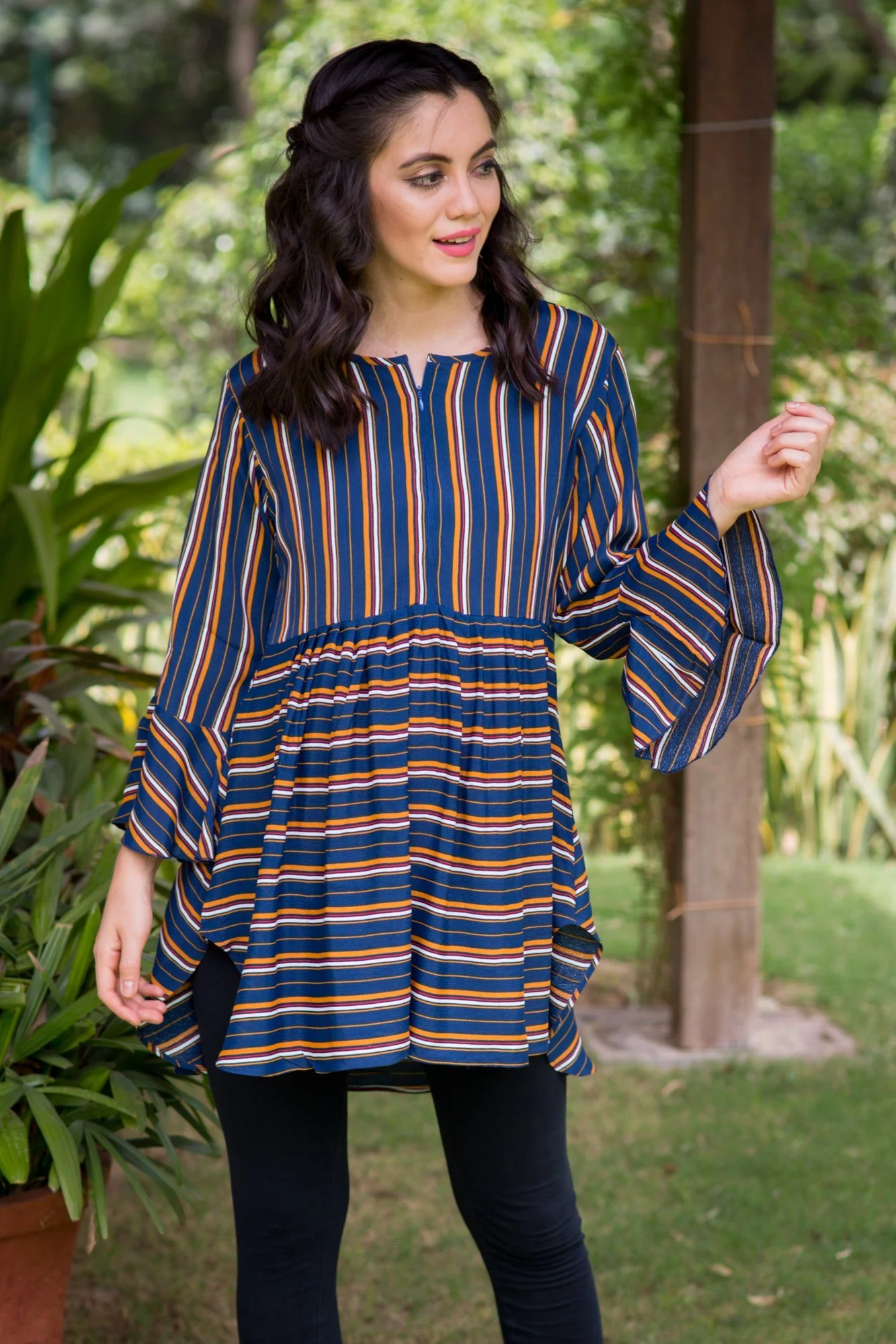 Royal Striped Gathered Nursing Top - Chenance