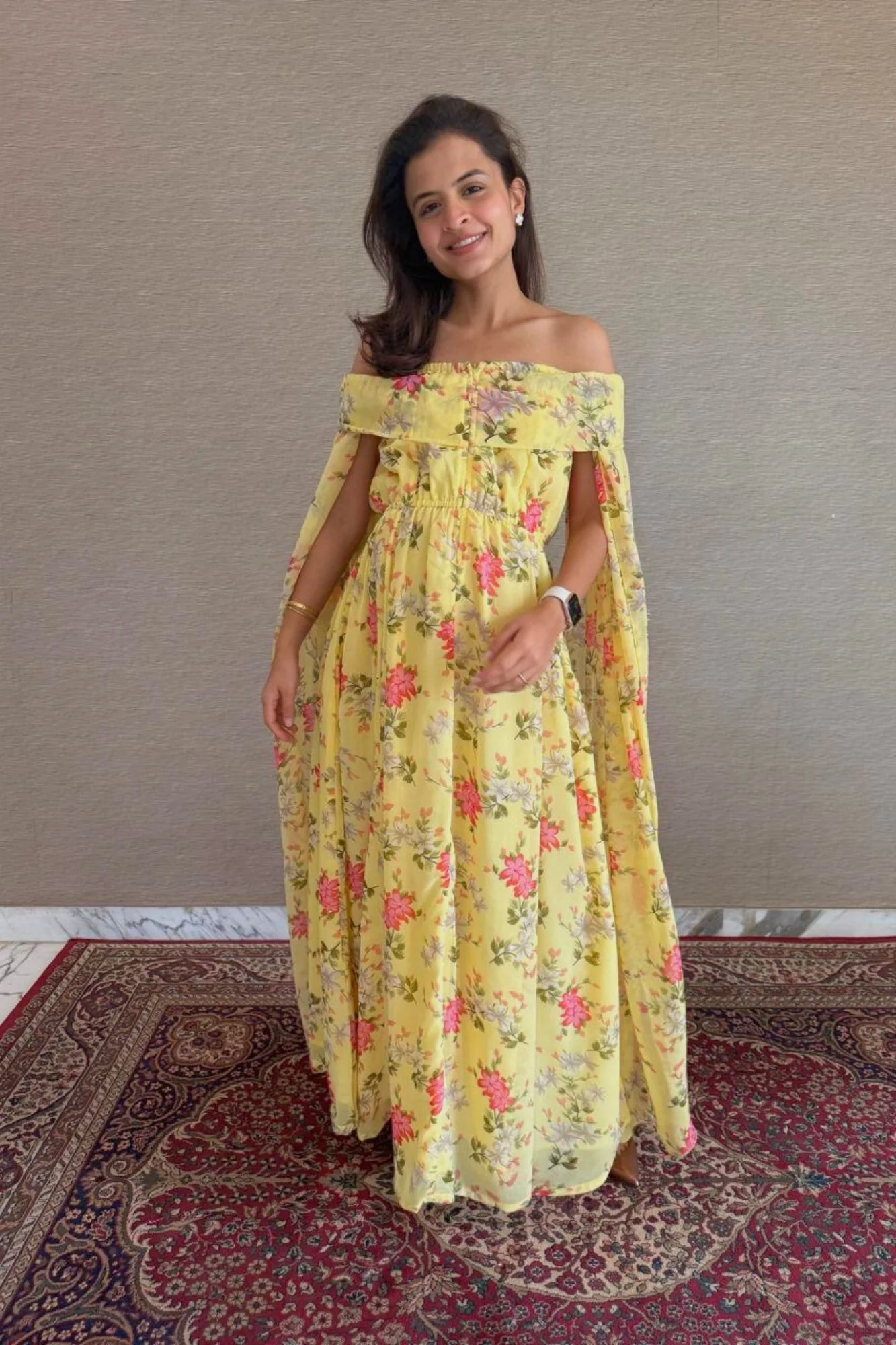 Adorable Yellow Flying Sleeves Maternity & Nursing Dress - Chenance