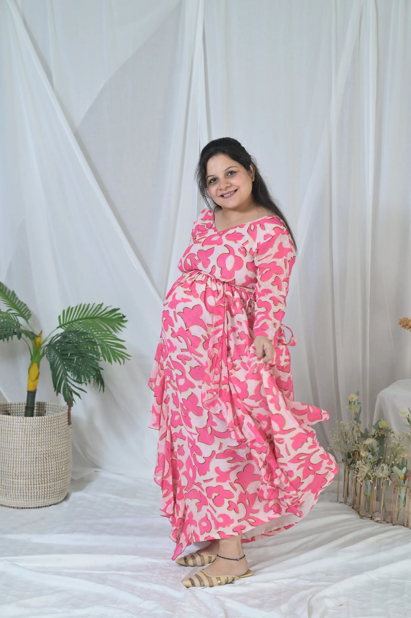 Jolly Pink Floral Maternity Flow Dress - Chenance