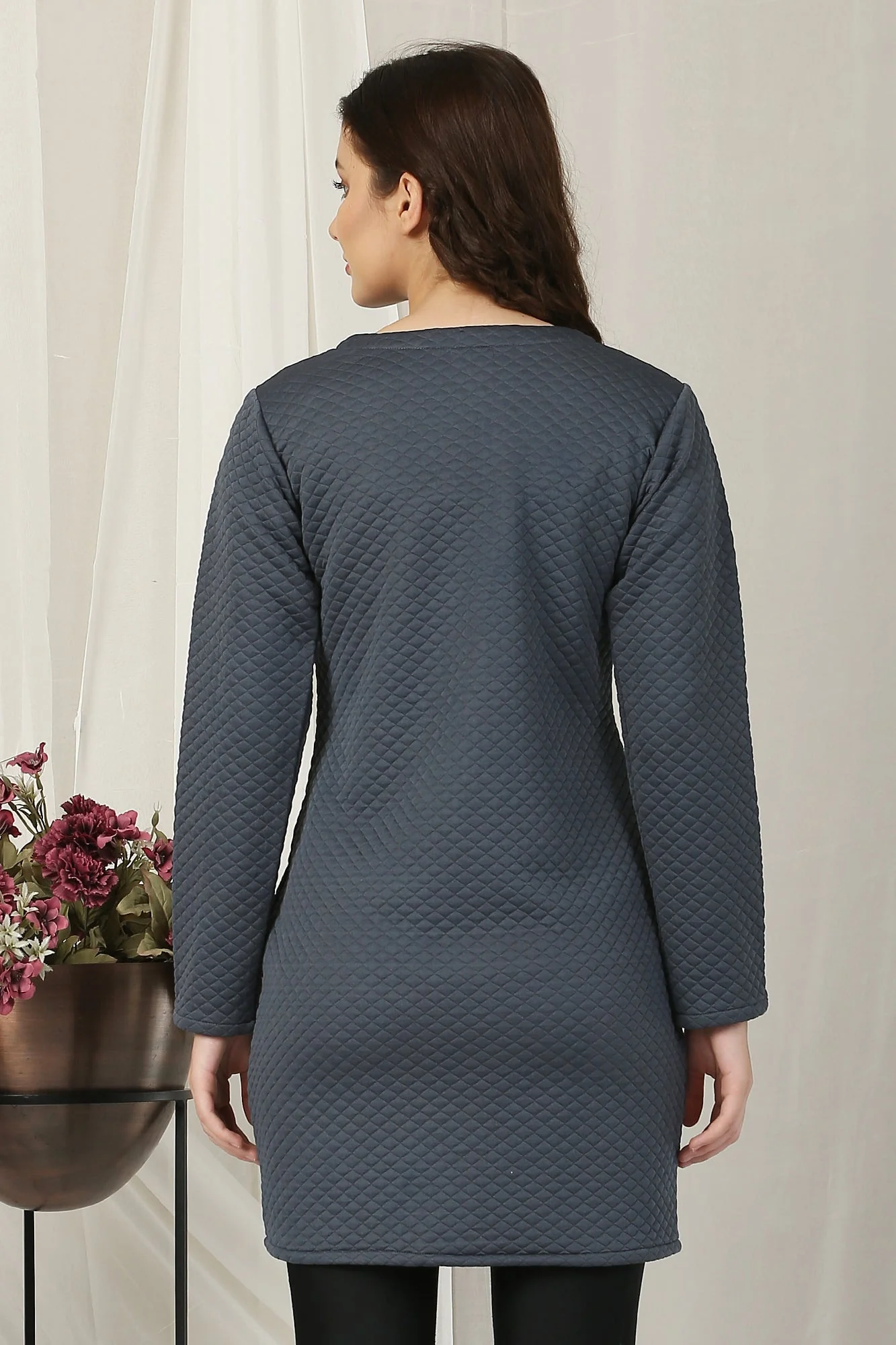 Pleasing Smokey Grey Quilted Maternity Wool Top - Chenance