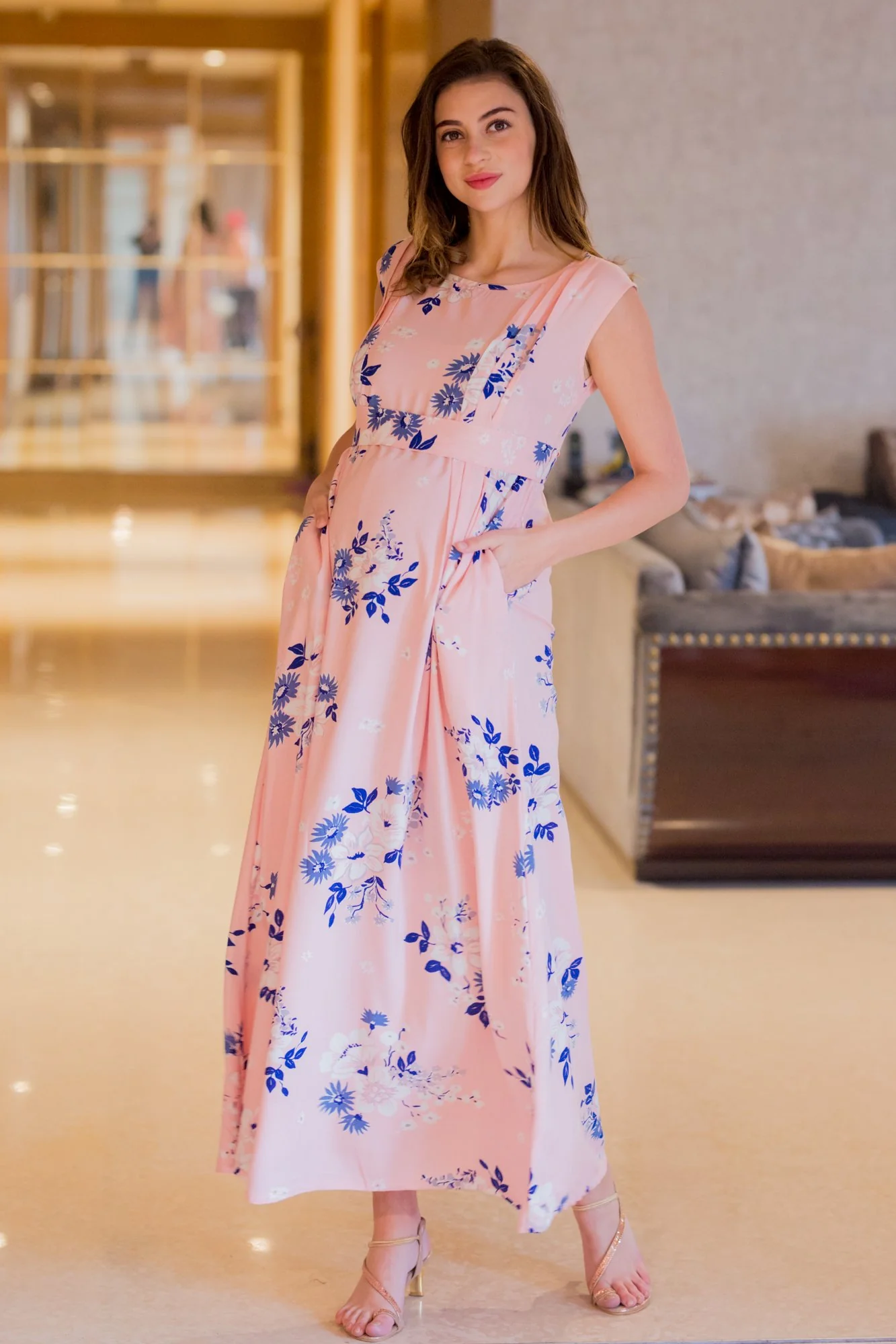 Pastel Pink Side Slits Maternity & Nursing Dress - Chenance