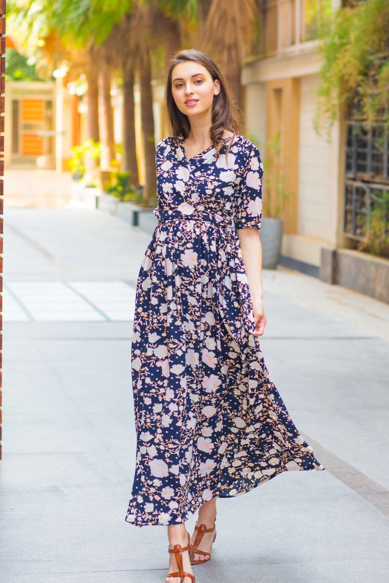 Navy Pearl Gold Maternity & Nursing Wrap Dress - Chenance