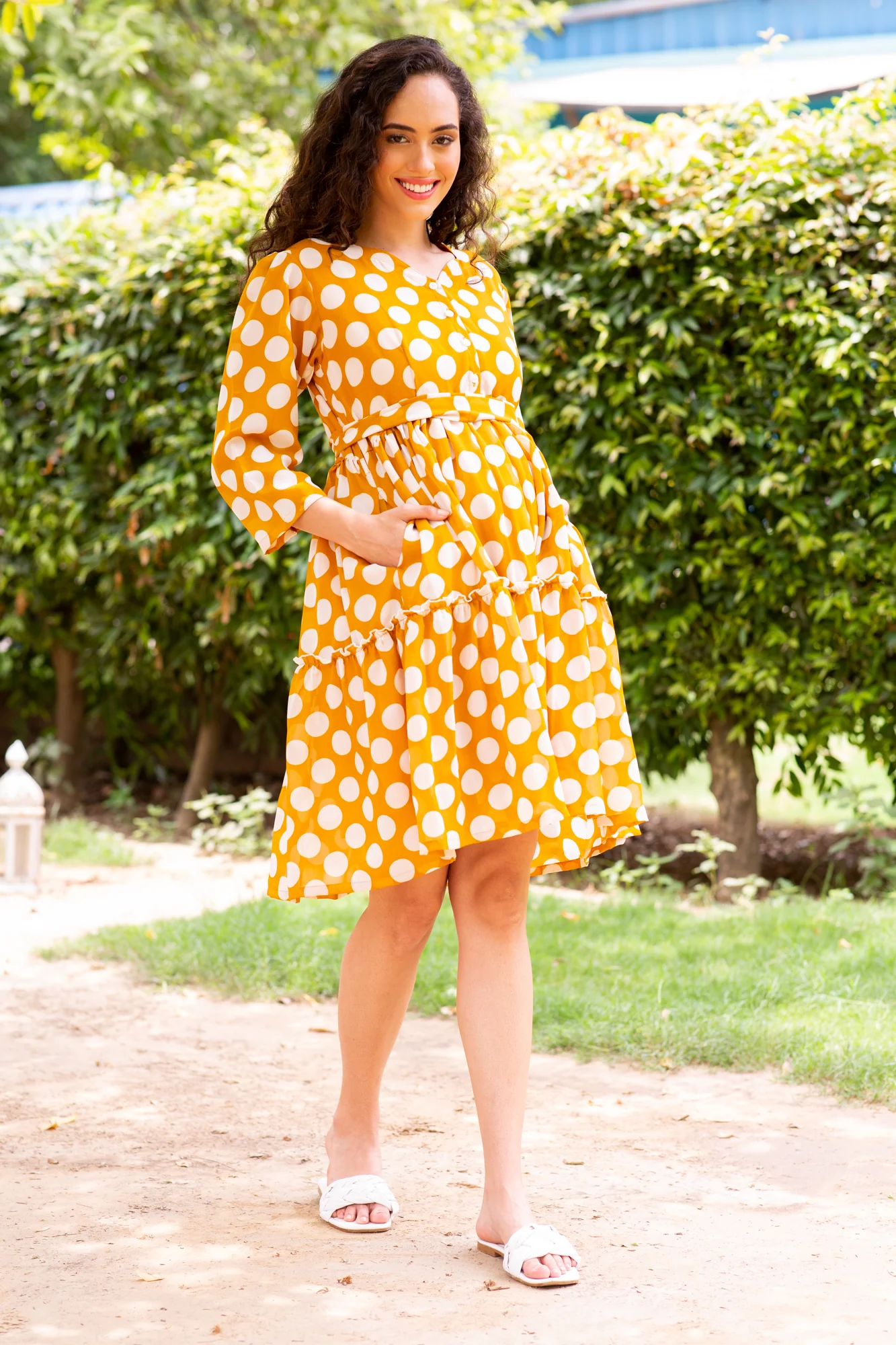 Timeless Yellow Polka Maternity & Nursing Dress - Chenance