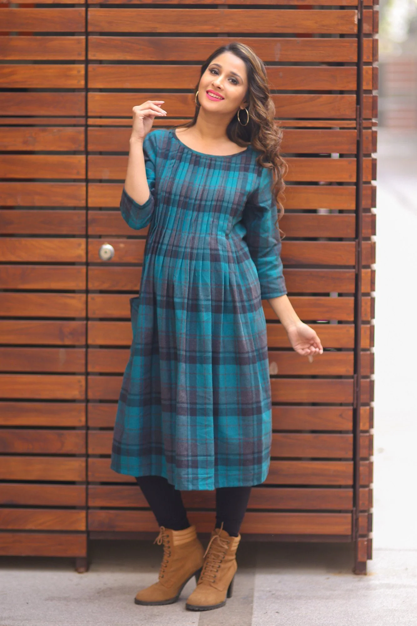 Forest Green Pintucks Nursing Dress - Chenance