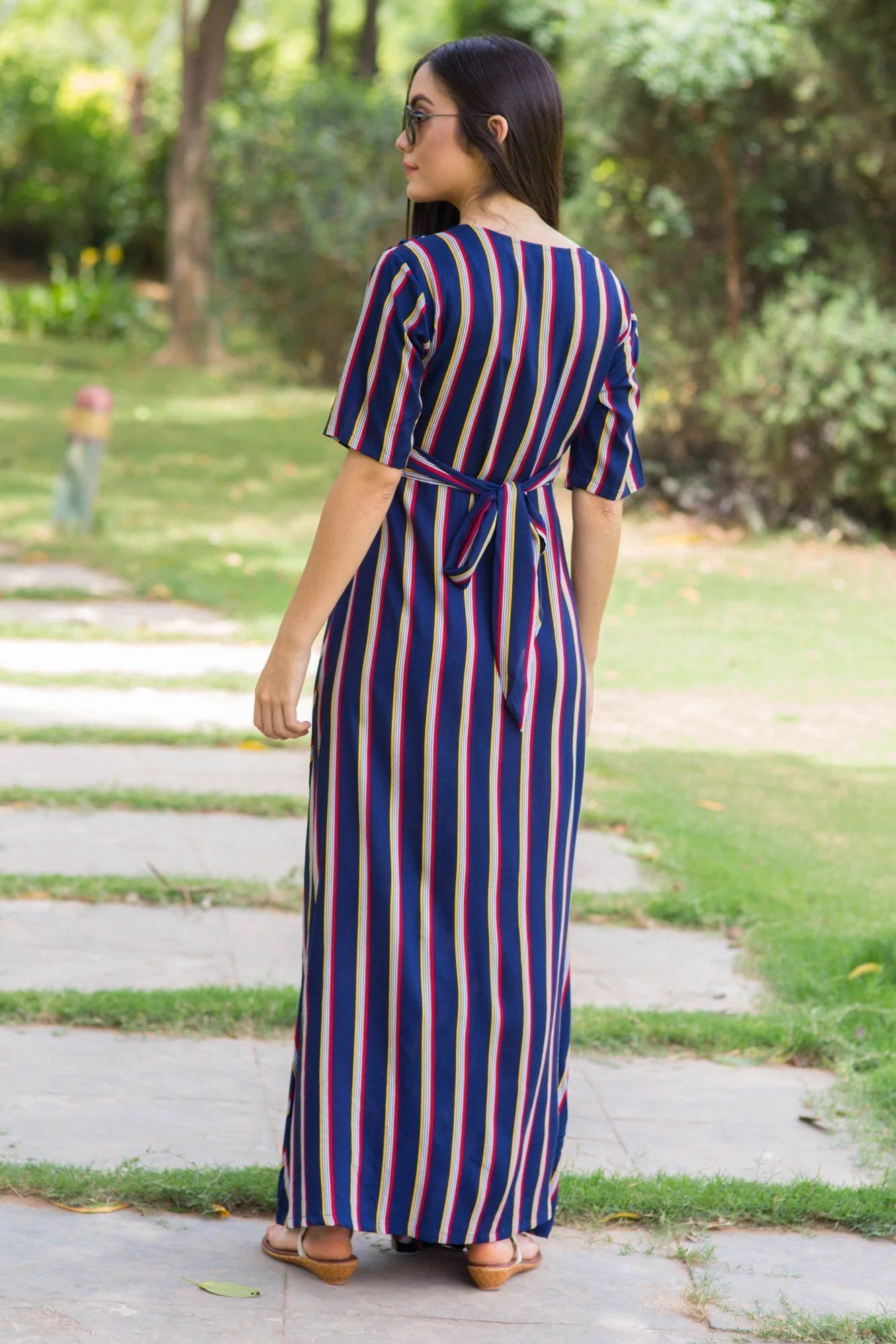 Nautical Striped Maternity & Nursing Wrap Dress - Chenance