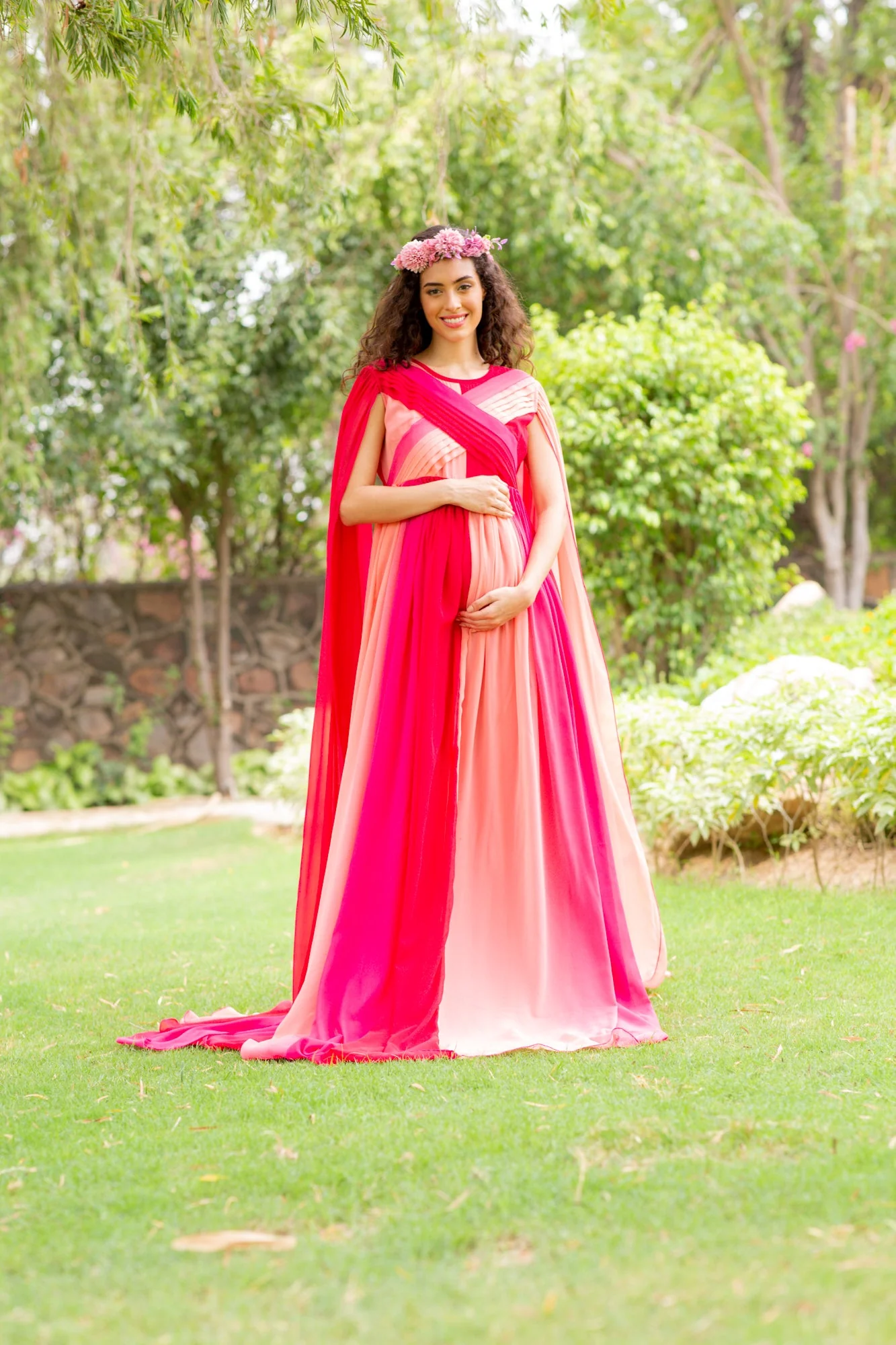 Luxe Raspberry Maternity Trail Photoshoot Gown - Chenance