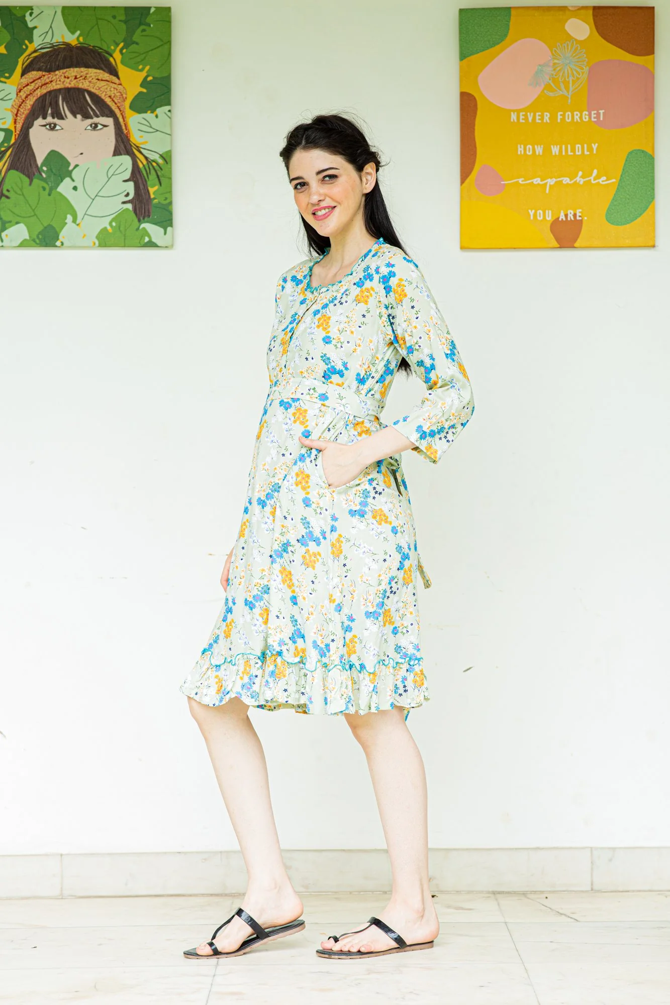 Breezy Mint Maternity & Nursing Night Dress - Chenance