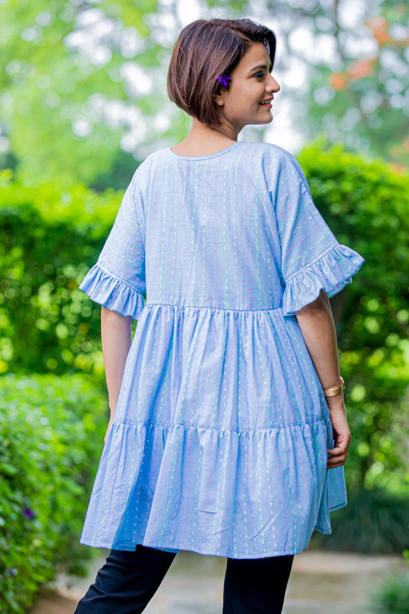 Marine Blue Layered Maternity & Nursing Top - Chenance