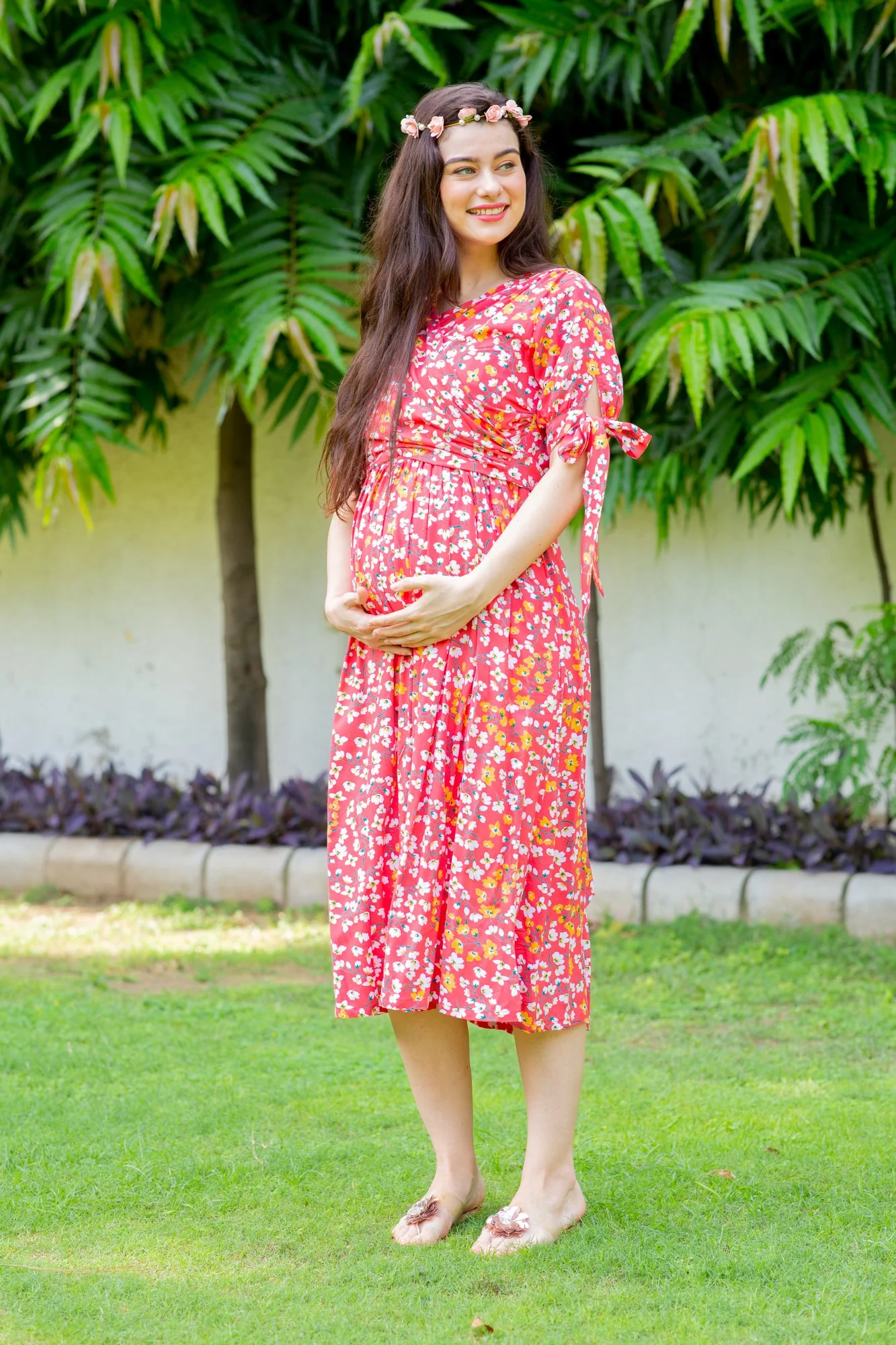 Strawberry Red Maternity & Nursing Midi Wrap Dress - Chenance