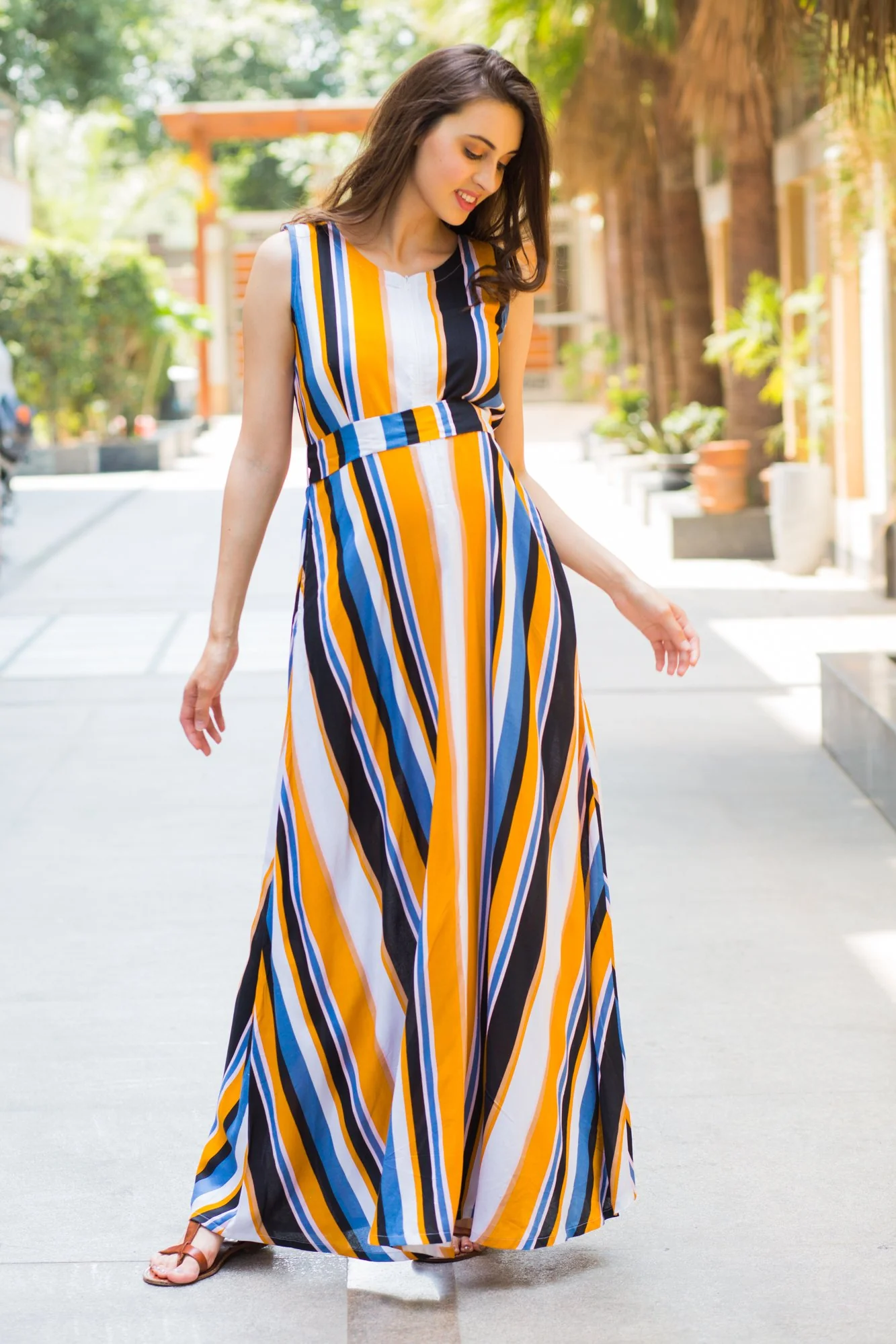 Royal Multi Striped Maternity & Nursing Dress - Chenance