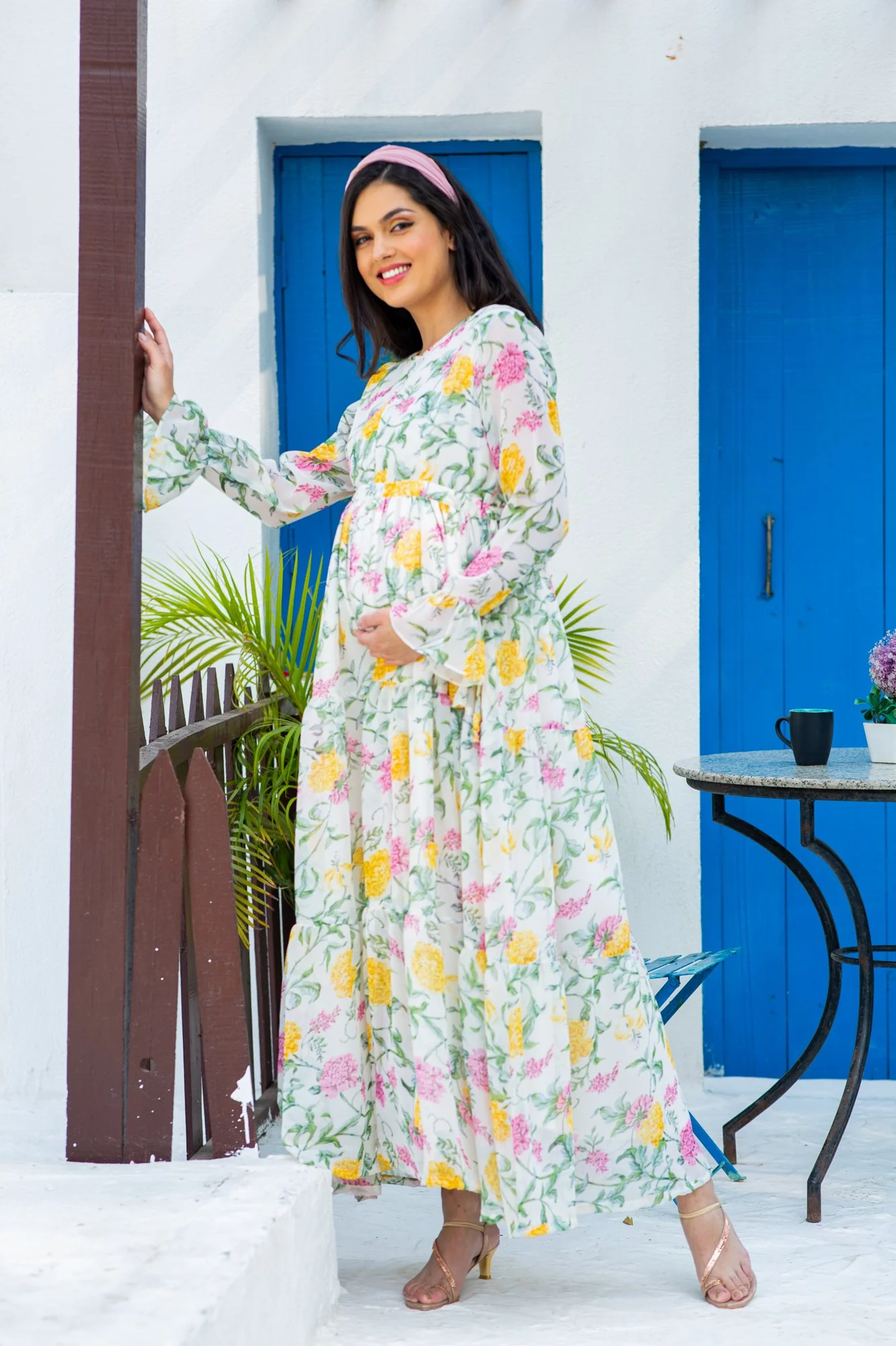 Snowy Blossom Maternity & Nursing Layer Dress - Chenance