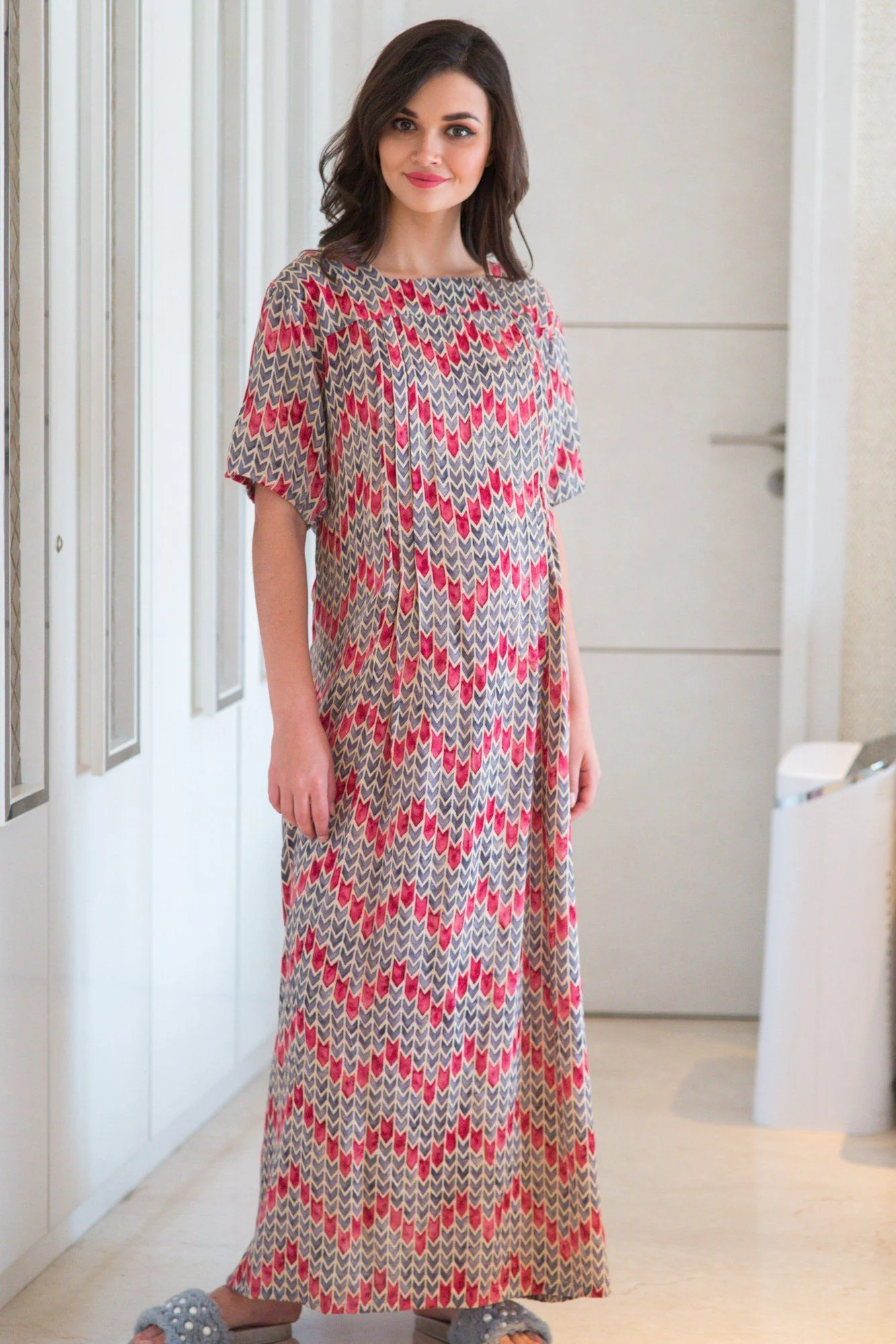 Orchid Zig-Zag Maternity & Nursing Night Dress - Chenance