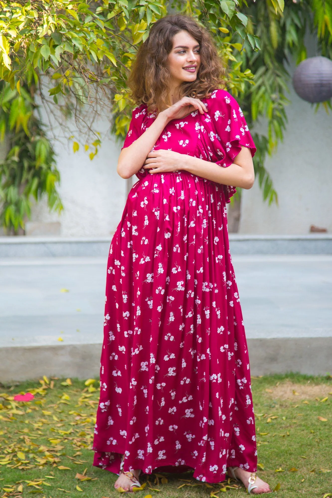 Persian Berry Maternity & Nursing Flap Dress - Chenance