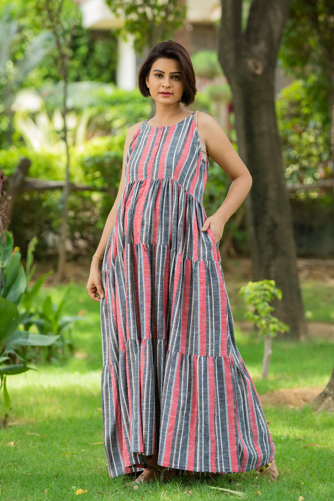 Boho Striped Maternity & Nursing Layer Dress - Chenance