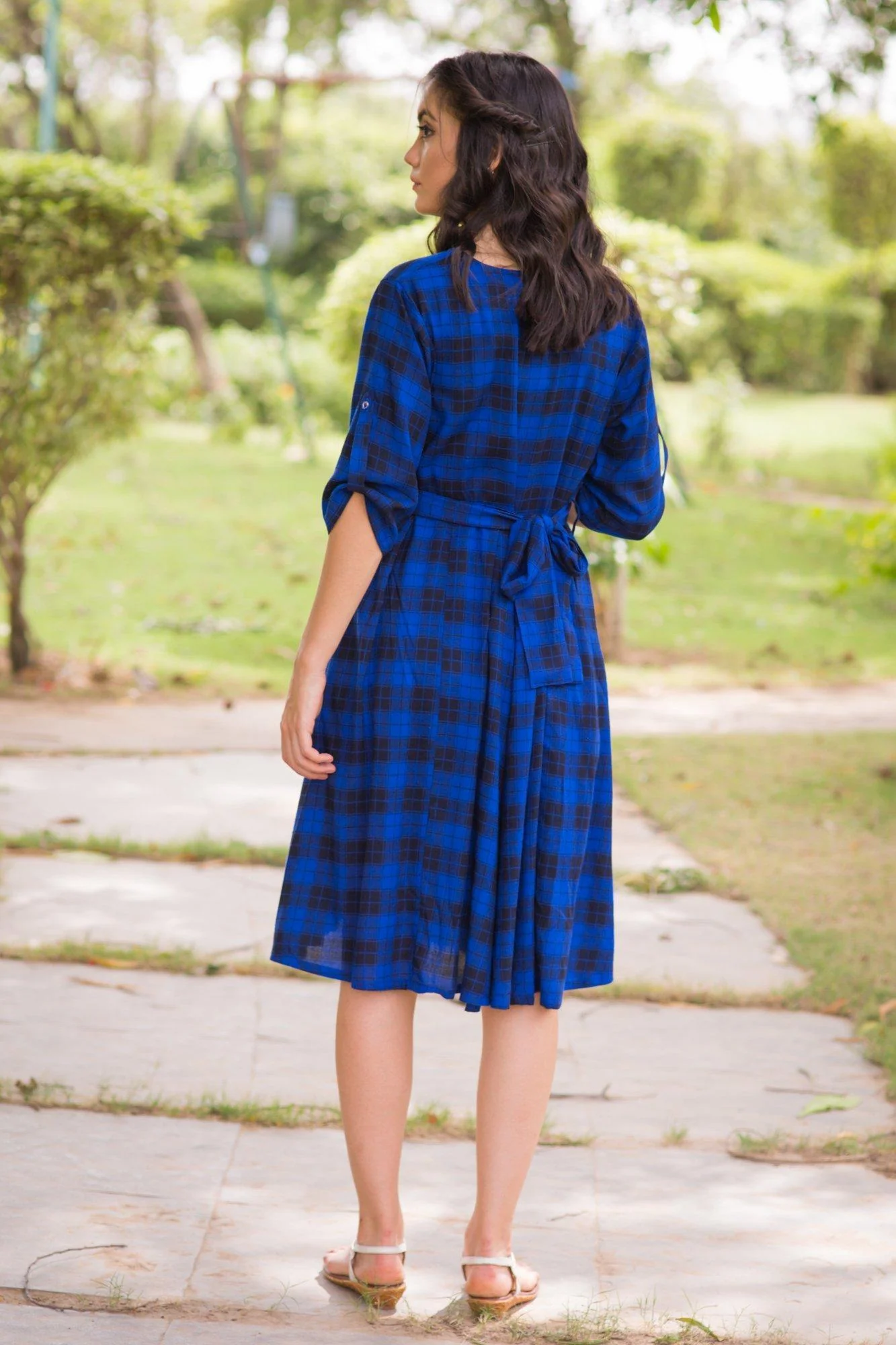 Persian Blue Plaid Maternity & Nursing Dress - Chenance