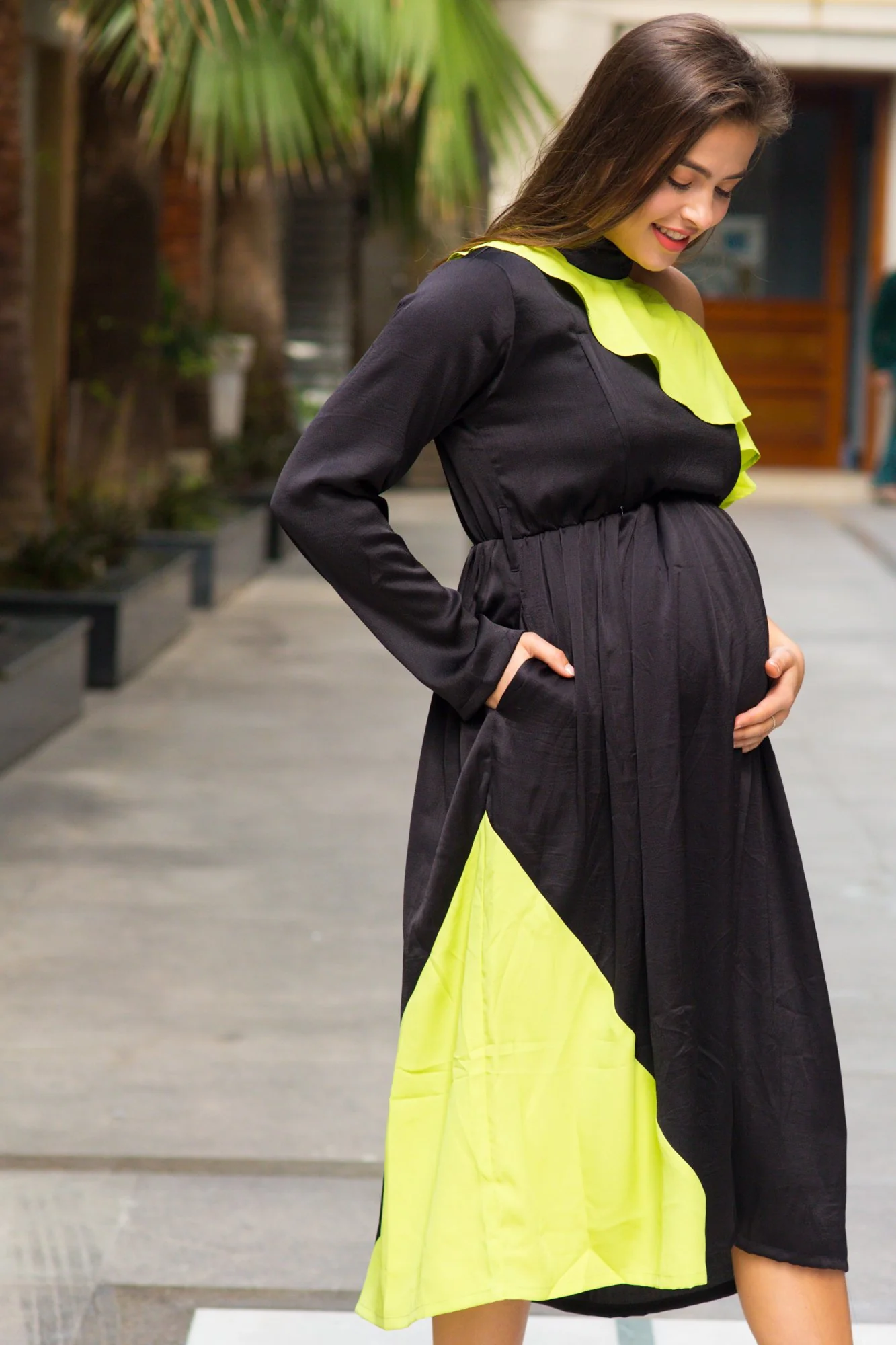 Jade Lime Neck Tie Maternity & Nursing Dress - Chenance