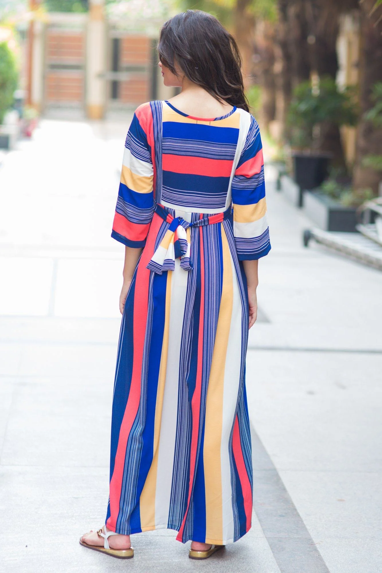 Rainbow Stripe Crepe Maternity & Nursing Maxi - Chenance
