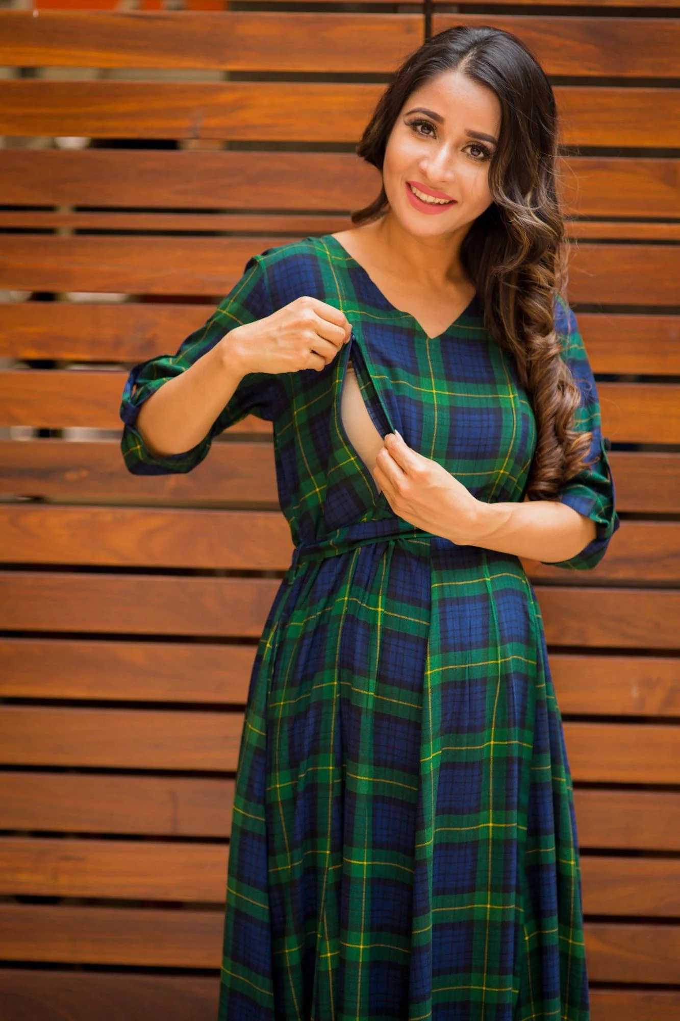 Nautical Green Plaid Maternity & Nursing Maxi Dress - Chenance