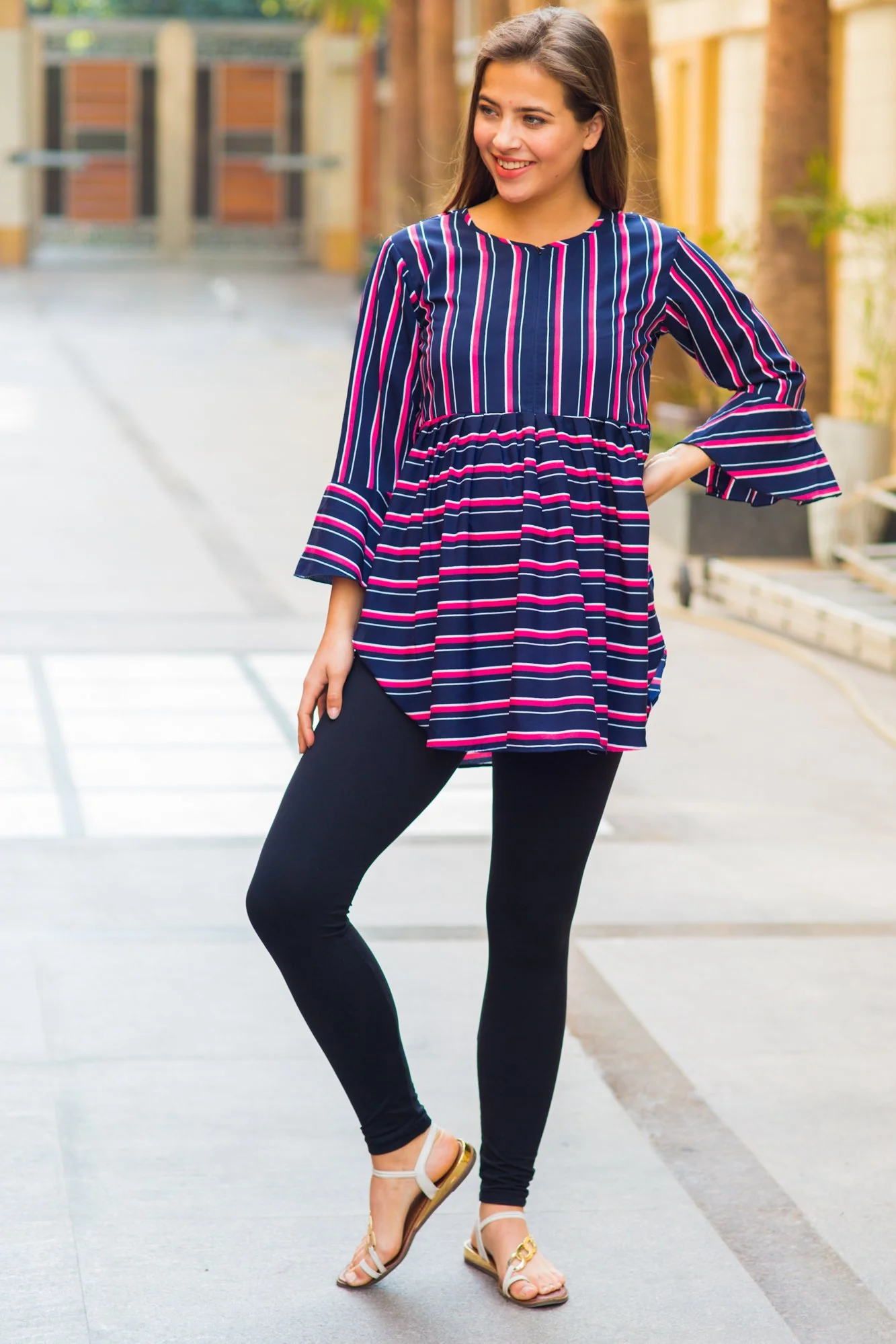 Nautical Striped Gathered Nursing Top - Chenance