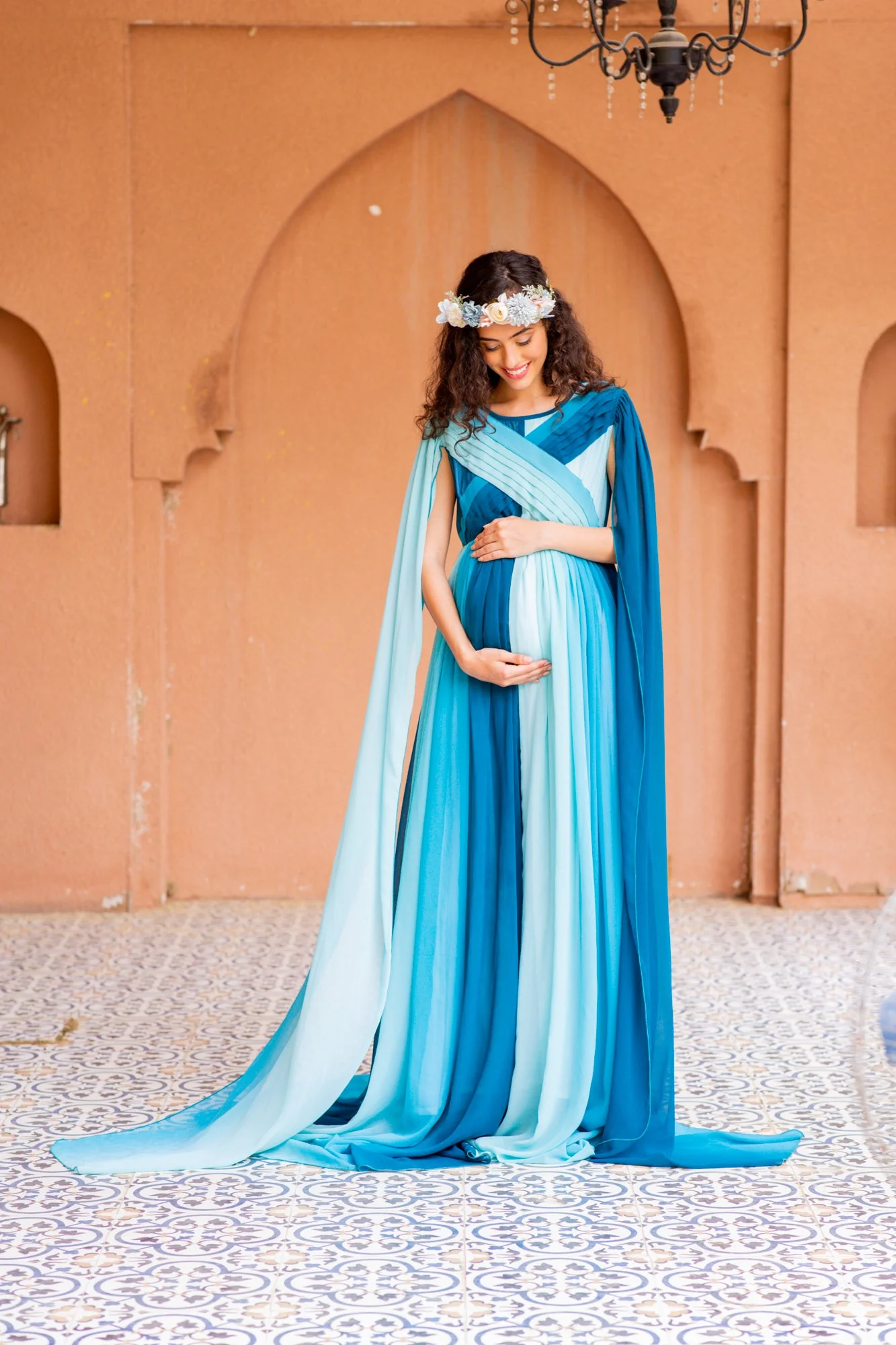 Victoria Blue Monochromatic Maternity Trail Photoshoot Gown - Chenance