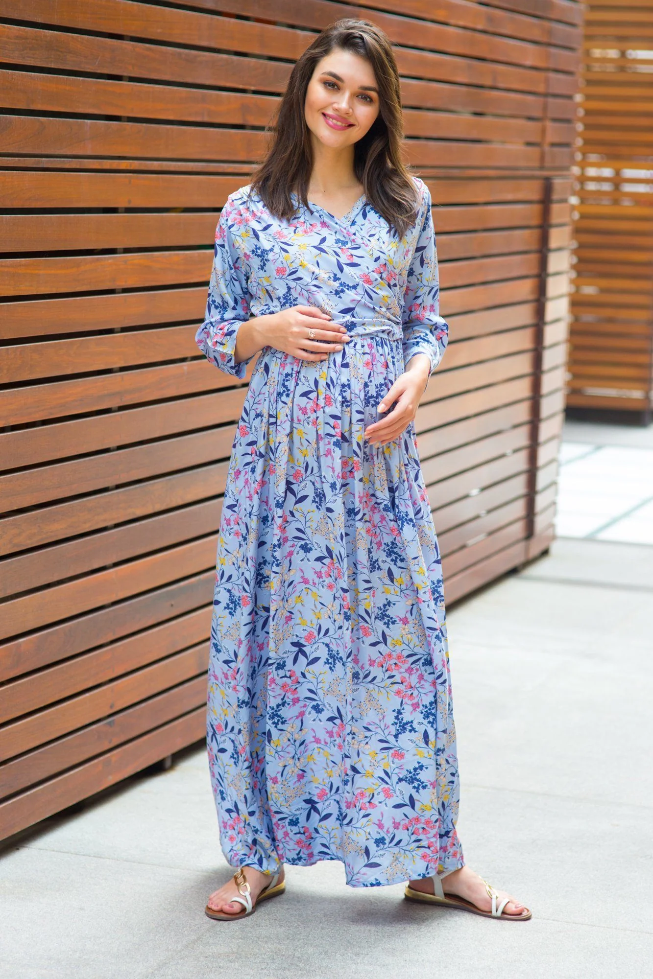 Lilac Floral Maternity & Nursing Wrap Dress - Chenance