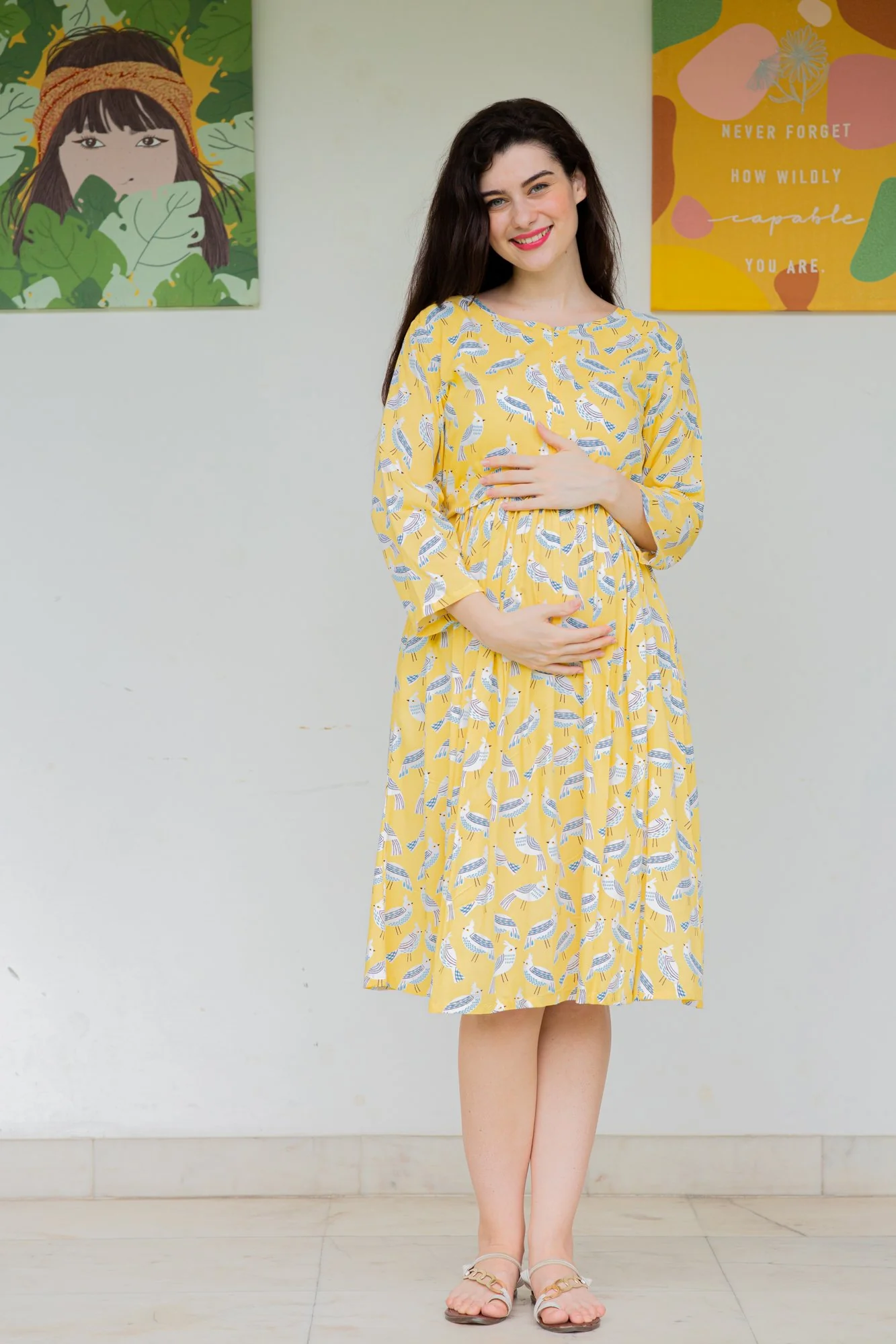 Butter Yellow Maternity & Nursing Dress - Chenance