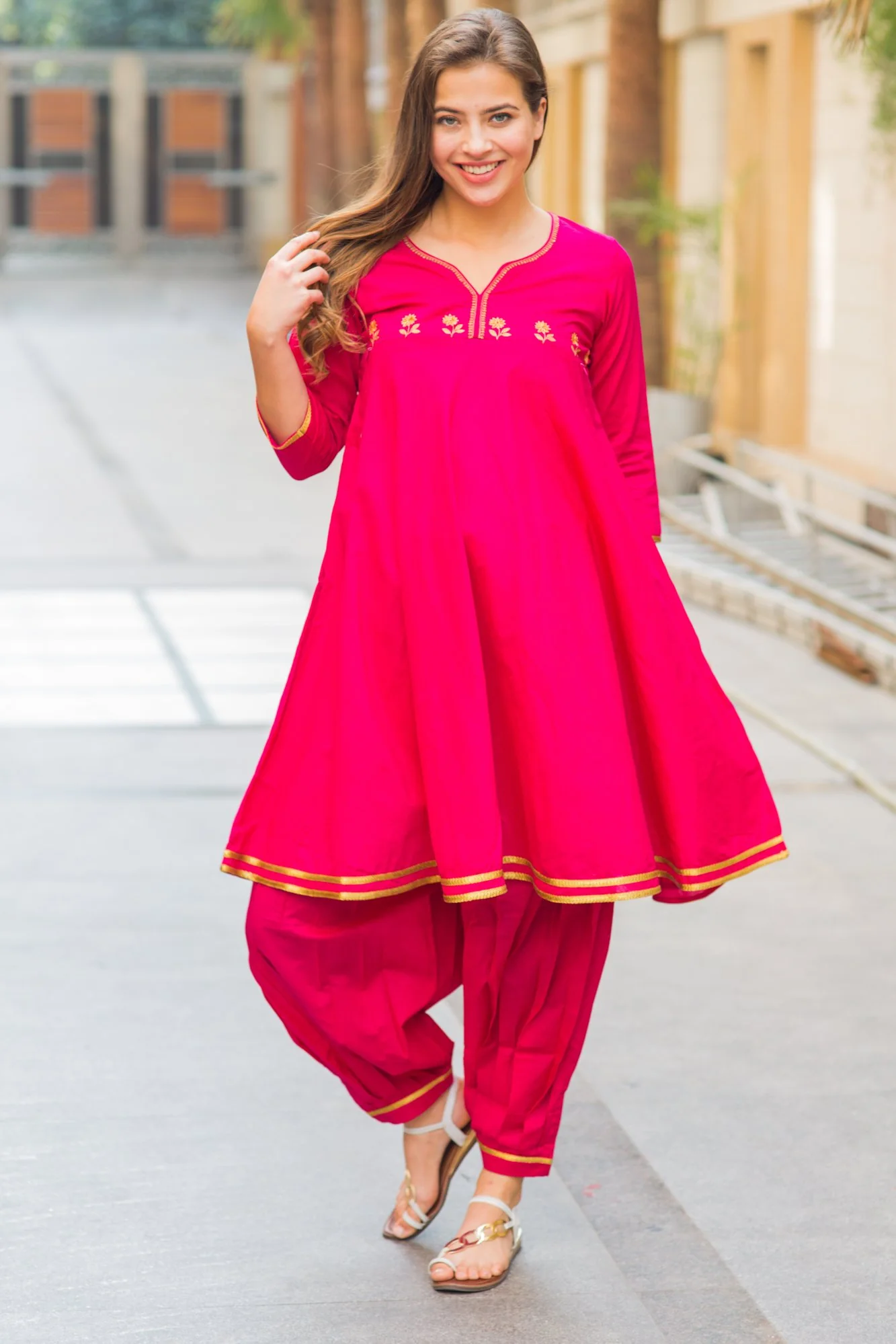 Premium Fuchsia Maternity & Nursing Kurta With Pleated Salwar (2 pc) - Chenance