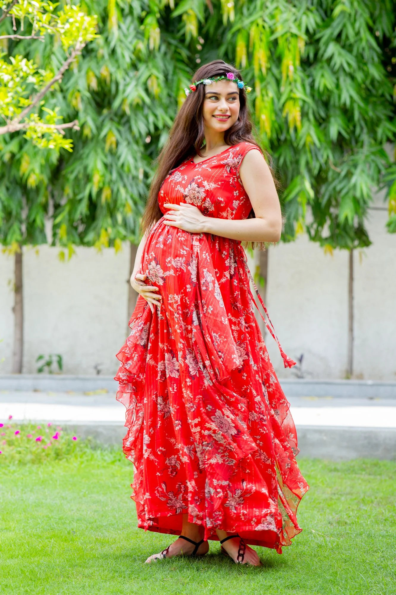 Luxe Tangerine Maternity Flow Dress - Chenance